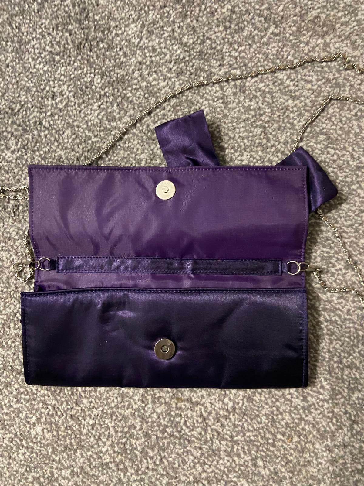 New Look Satin Bow Clutch Bag - Deep Purple 💜