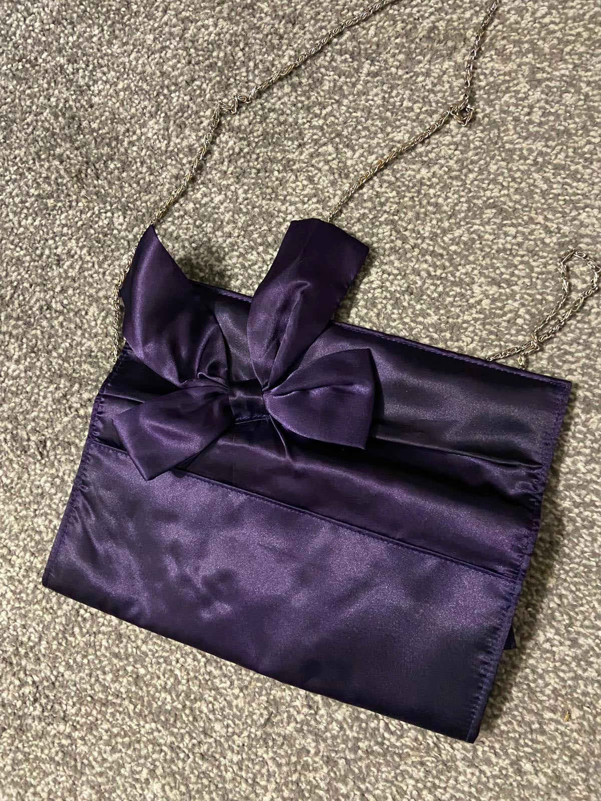 New Look Satin Bow Clutch Bag - Deep Purple 💜
