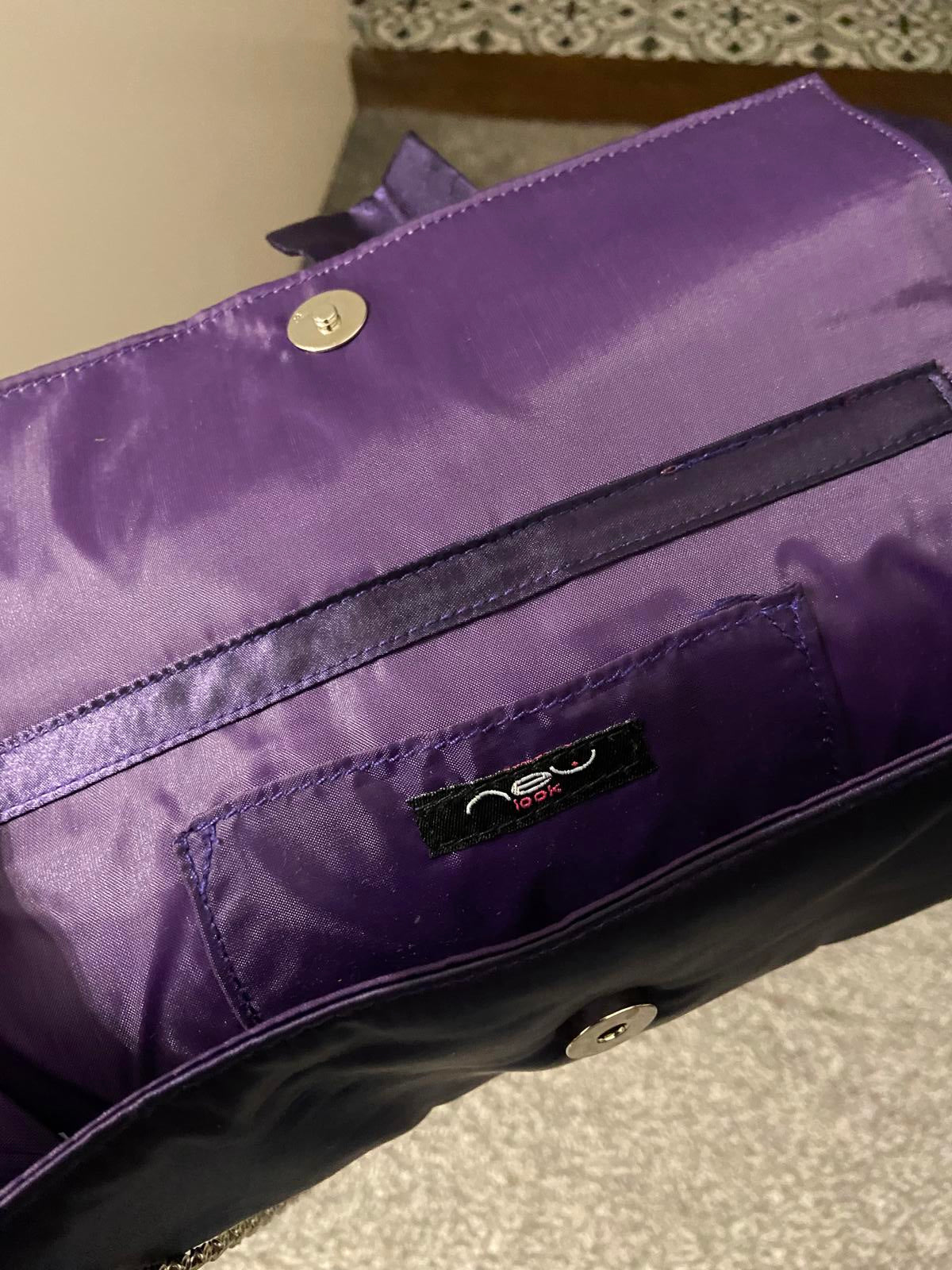 New Look Satin Bow Clutch Bag - Deep Purple 💜