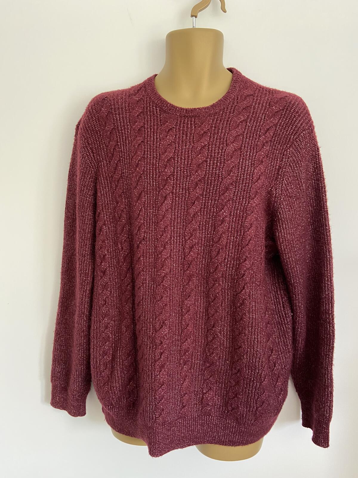 M&S Men's Red Cable Knit Crew Neck Jumper - Size 2XL