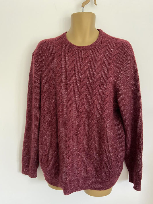 M&S Men's Red Cable Knit Crew Neck Jumper - Size 2XL