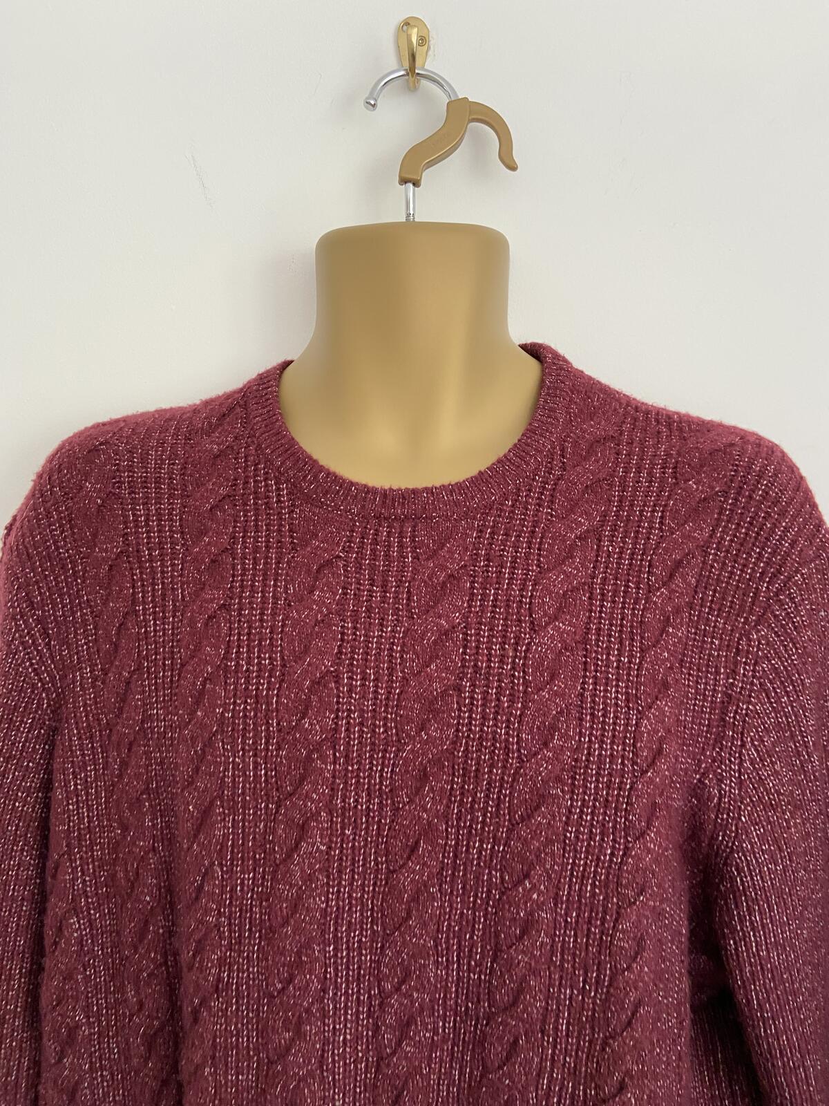 M&S Men's Red Cable Knit Crew Neck Jumper - Size 2XL