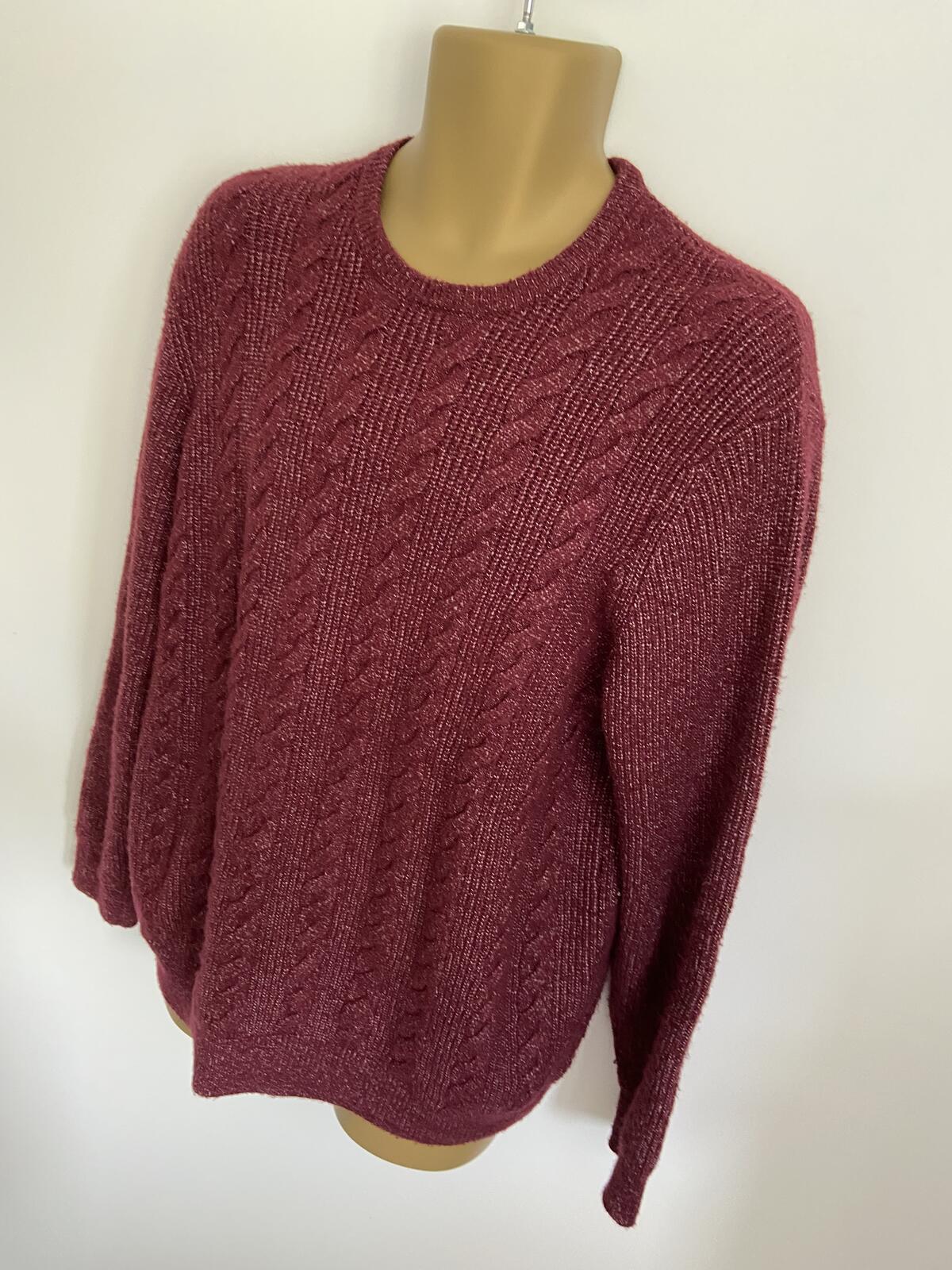 M&S Men's Red Cable Knit Crew Neck Jumper - Size 2XL