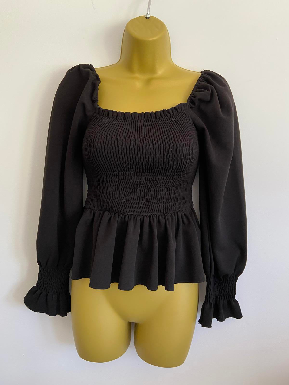 New Look Black Off-the-Shoulder Floaty Top - Sleeves, Size 6