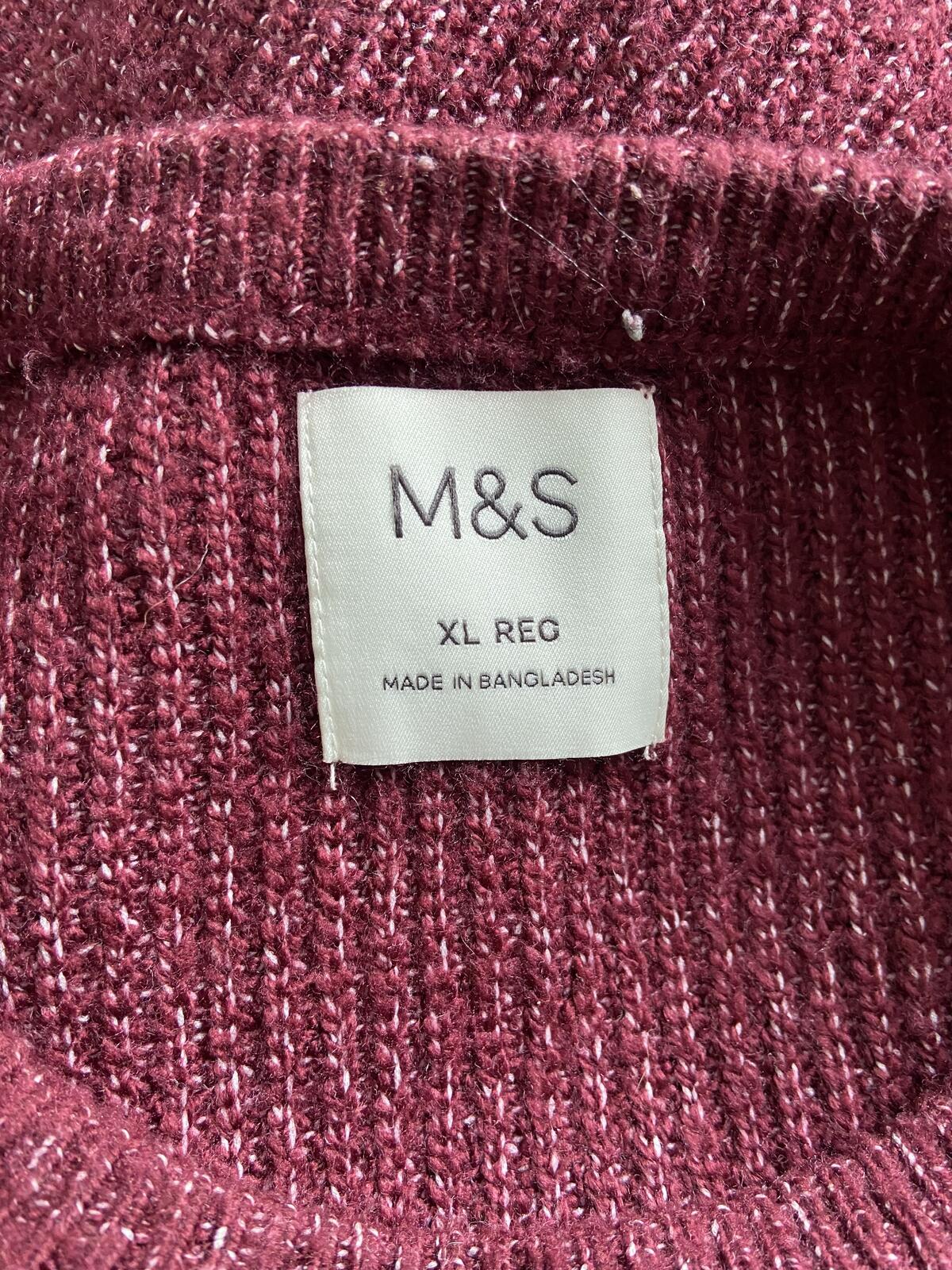 M&S Men's Red Cable Knit Crew Neck Jumper - Size 2XL