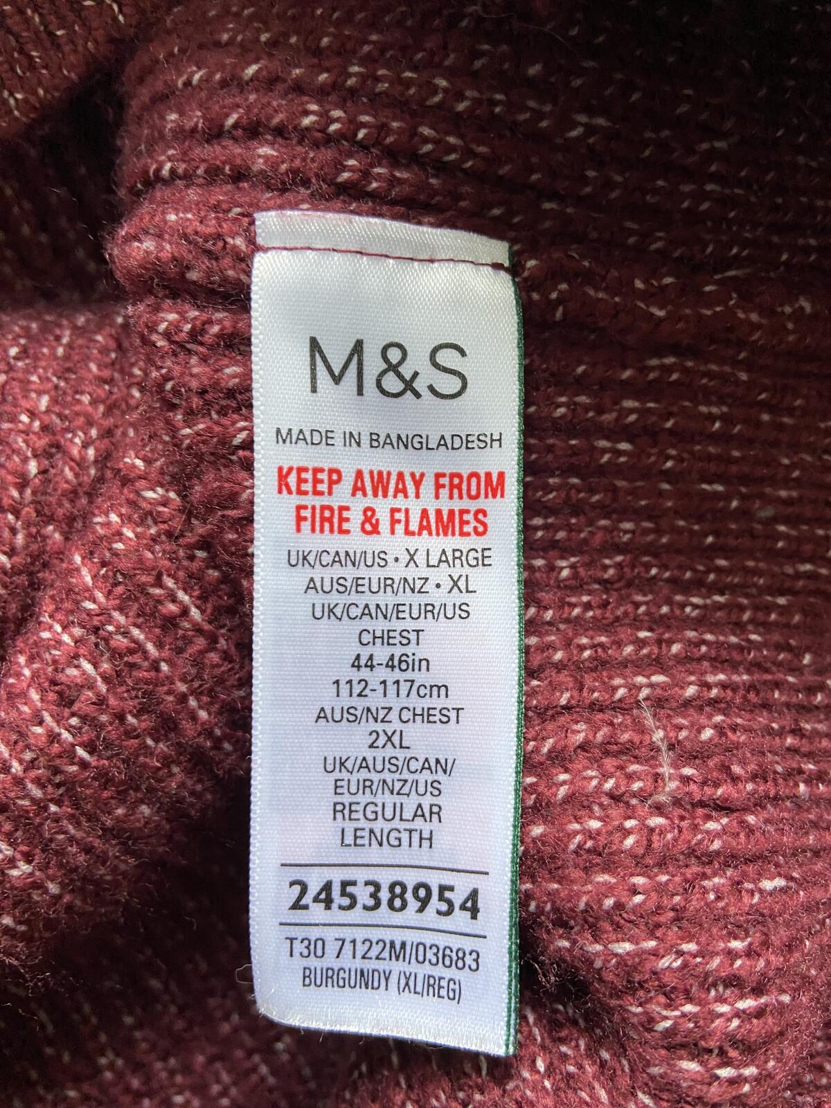 M&S Men's Red Cable Knit Crew Neck Jumper - Size 2XL