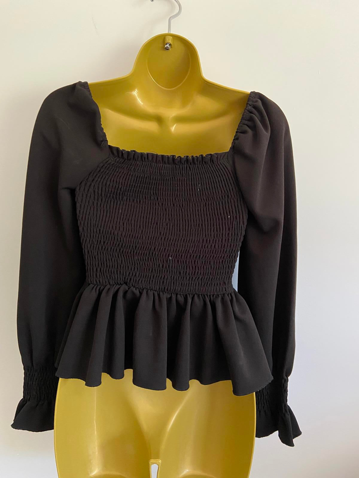 New Look Black Off-the-Shoulder Floaty Top - Sleeves, Size 6