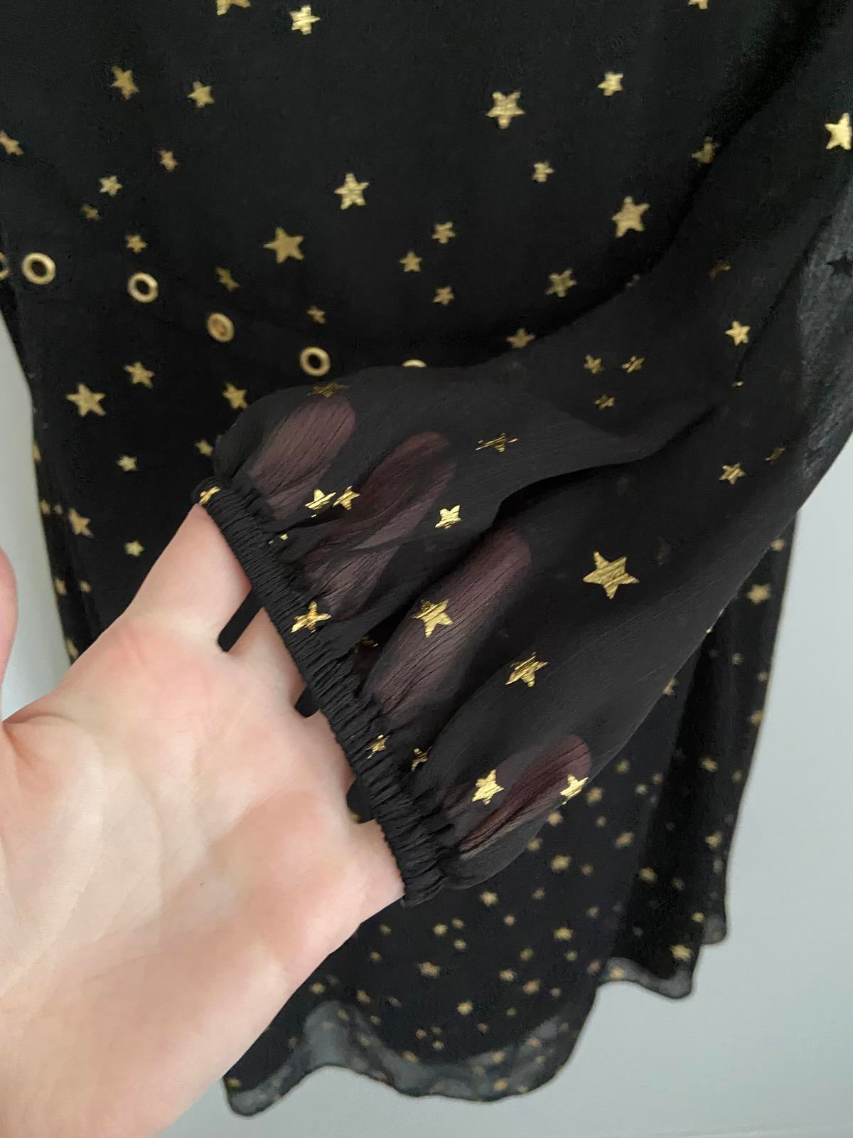 George Size 12 Black Gold Star Print One Shoulder Dress Eyelet Detail Lined