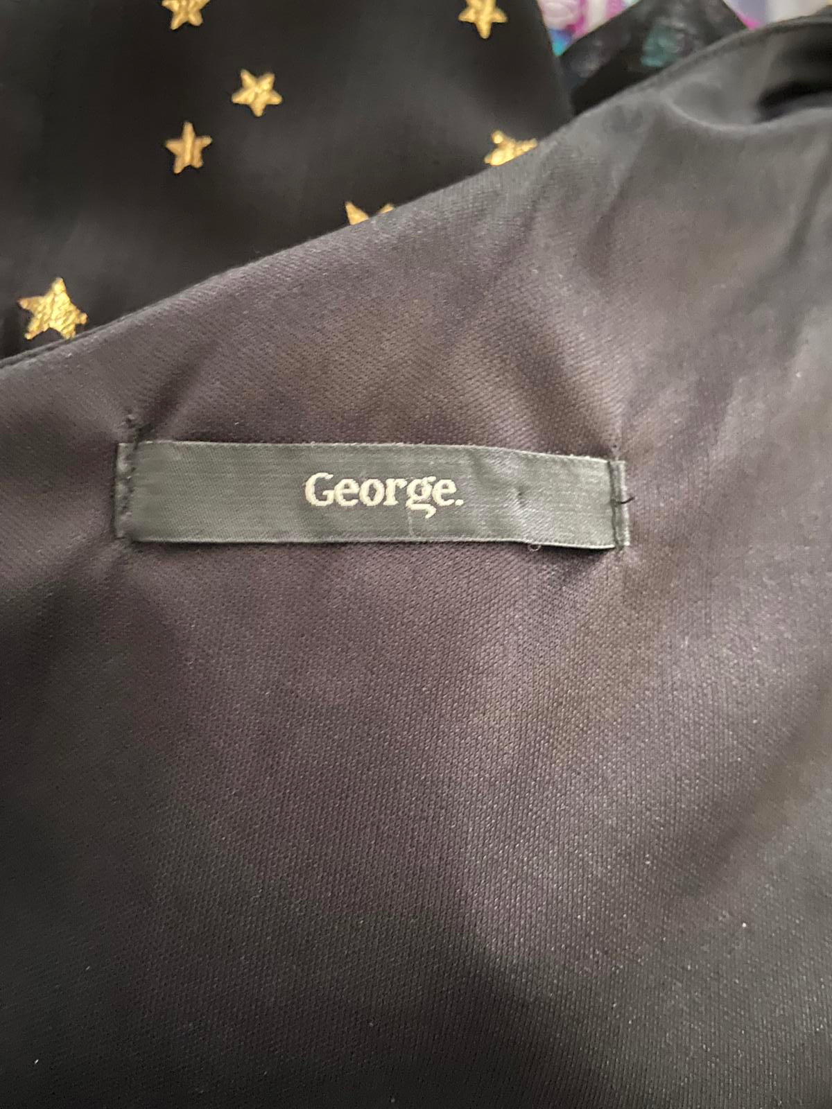 George Size 12 Black Gold Star Print One Shoulder Dress Eyelet Detail Lined