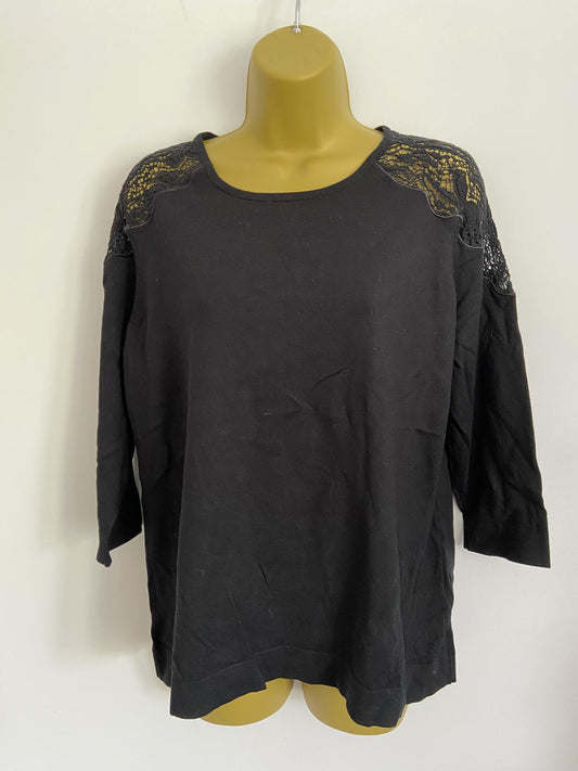 Per Una M&S Black Lightweight Modal Sweater Lace Shoulders - Size 18