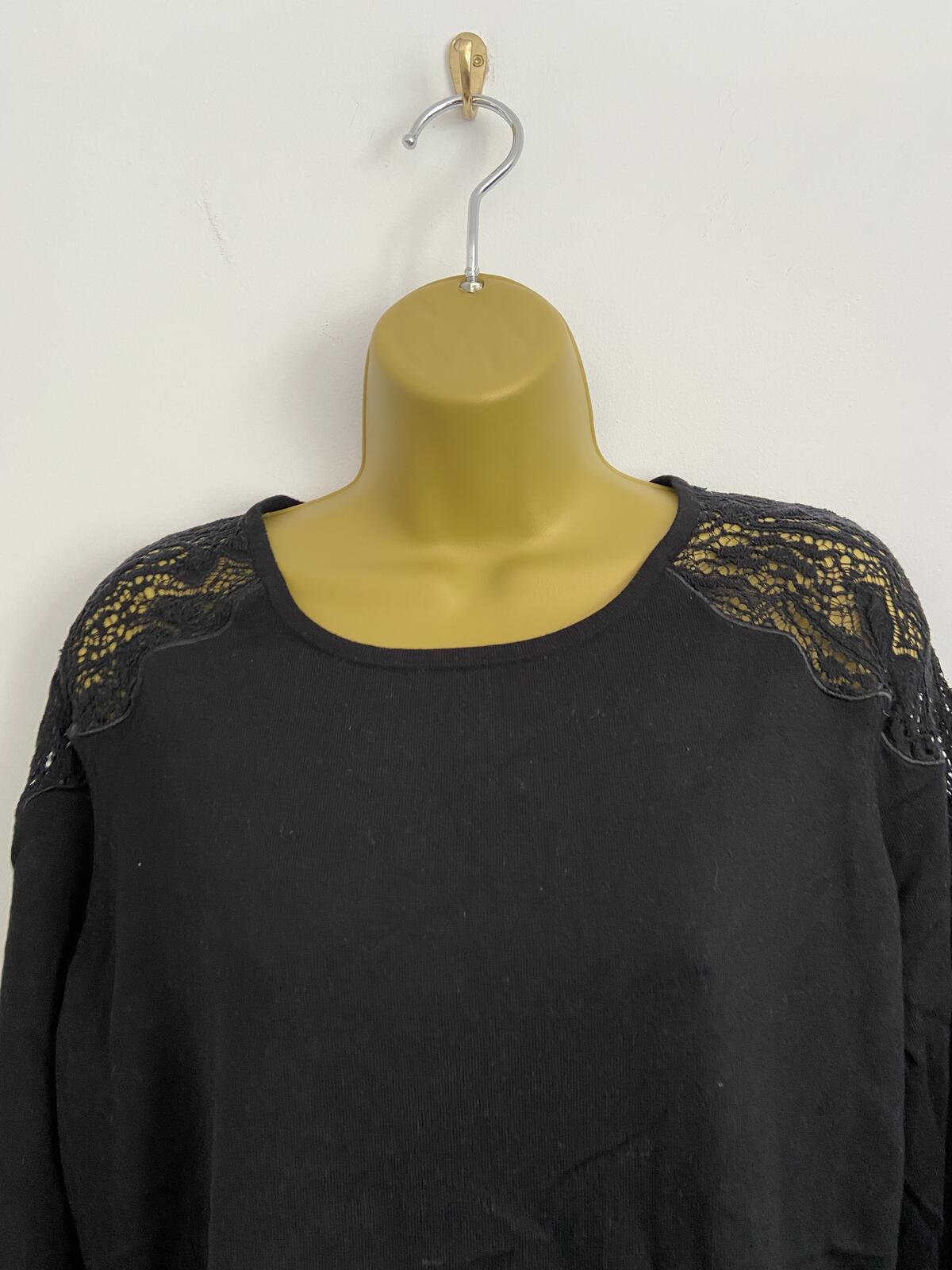 Per Una M&S Black Lightweight Modal Sweater Lace Shoulders - Size 18