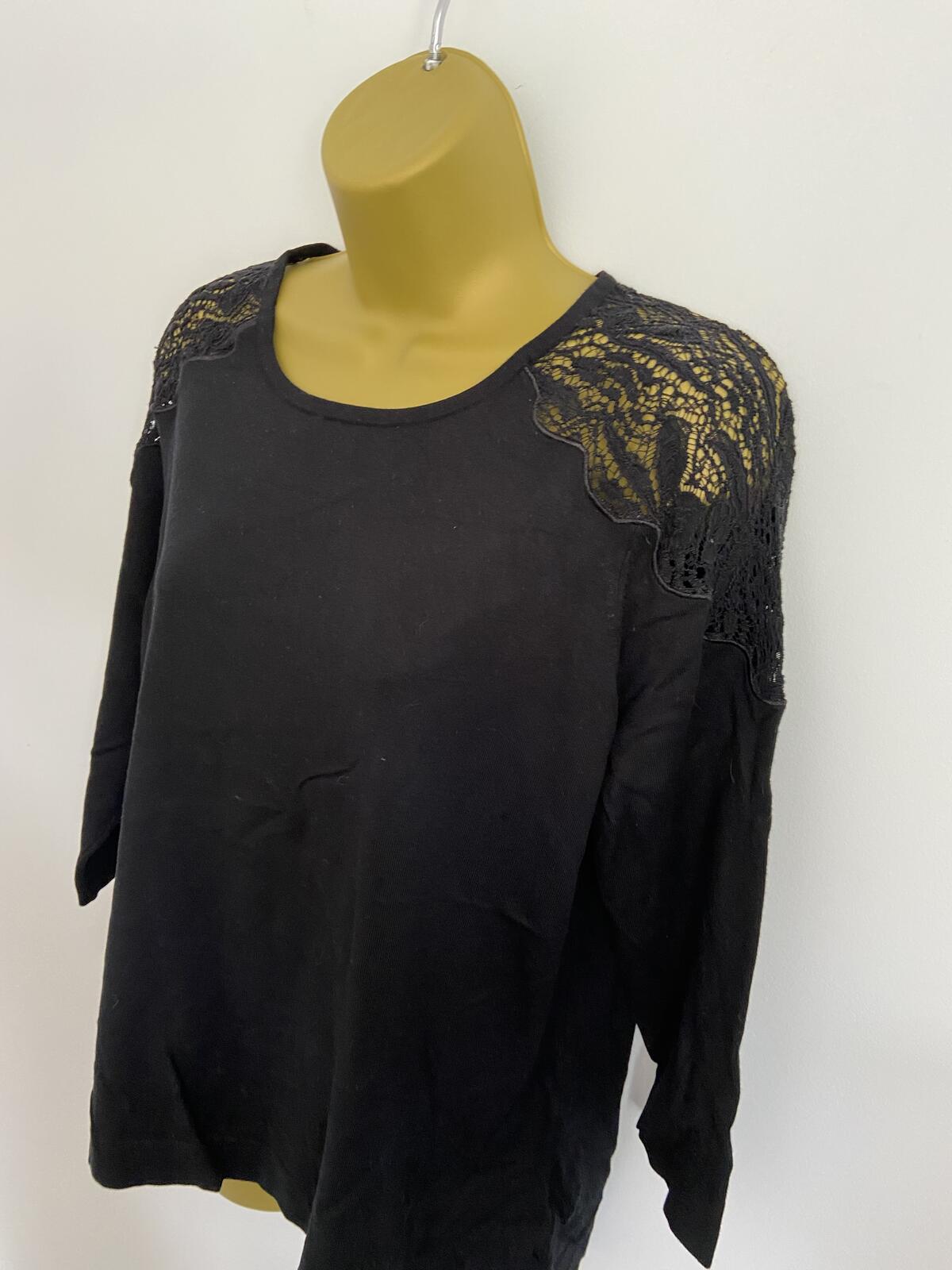 Per Una M&S Black Lightweight Modal Sweater Lace Shoulders - Size 18