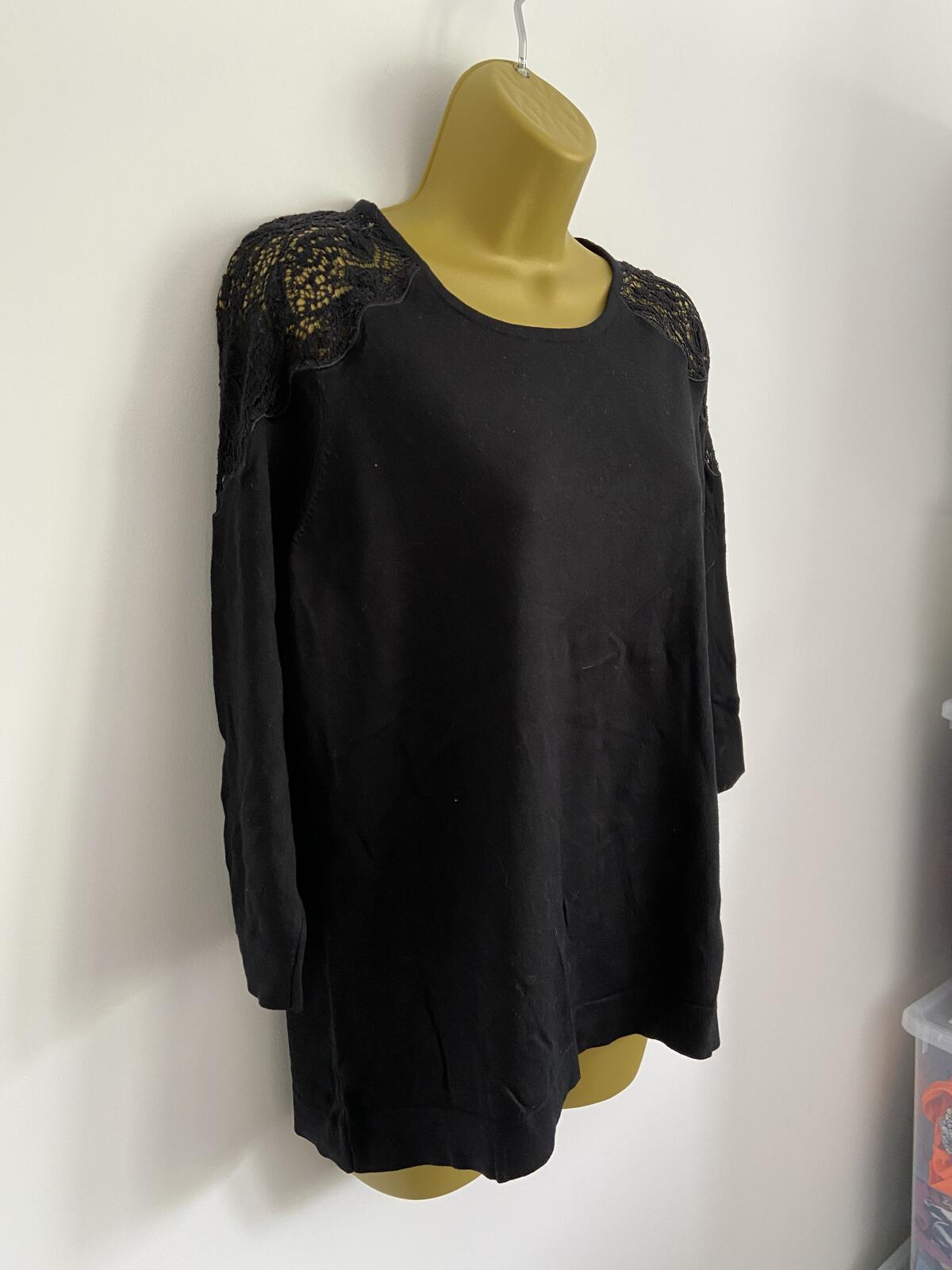 Per Una M&S Black Lightweight Modal Sweater Lace Shoulders - Size 18
