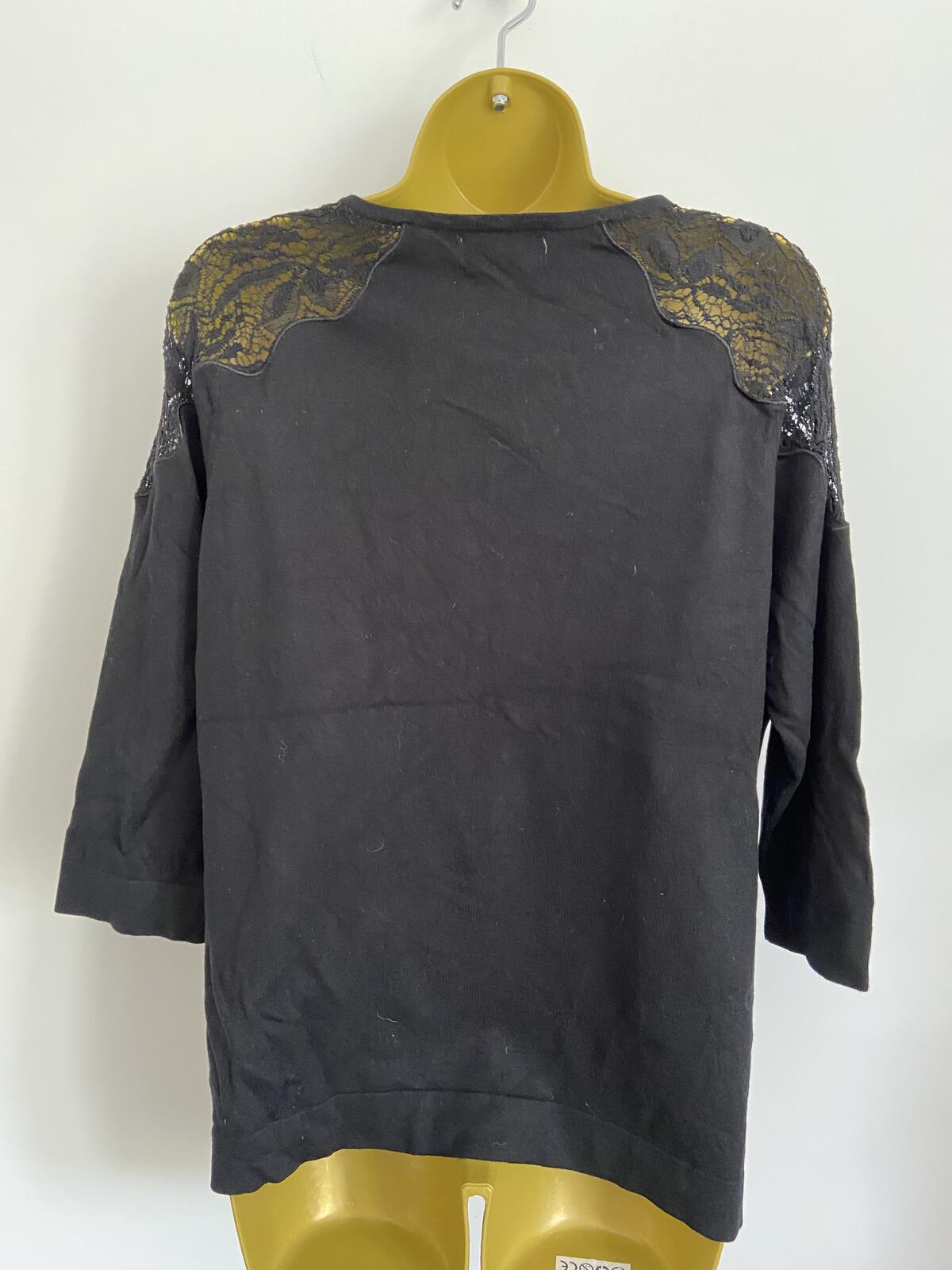 Per Una M&S Black Lightweight Modal Sweater Lace Shoulders - Size 18