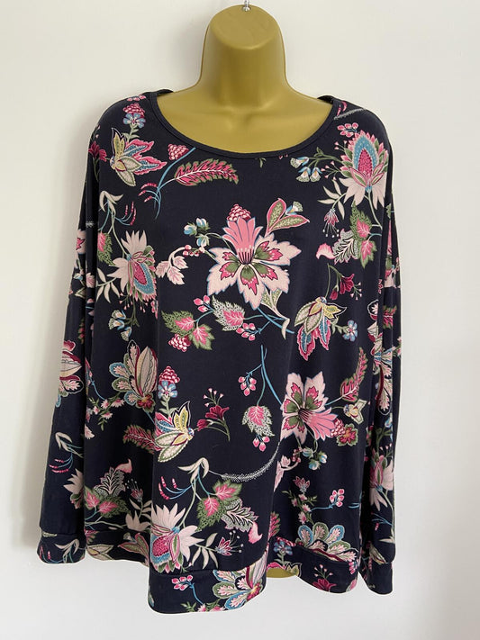 Primark Navy Floral Long Sleeve Top - Size 18/20