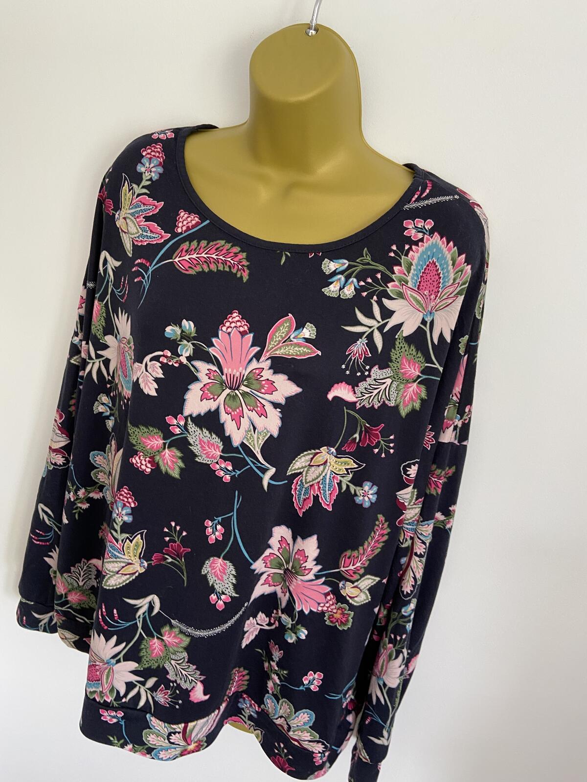 Primark Navy Floral Long Sleeve Top - Size 18/20