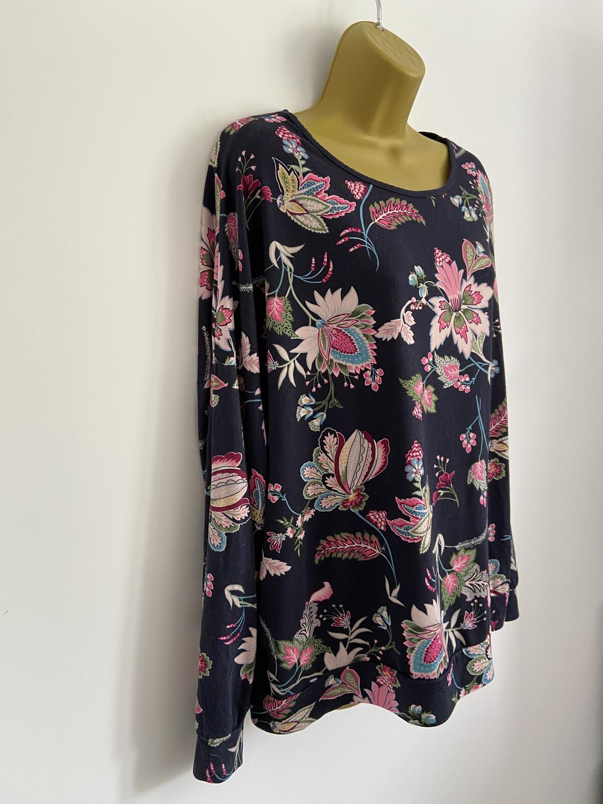Primark Navy Floral Long Sleeve Top - Size 18/20