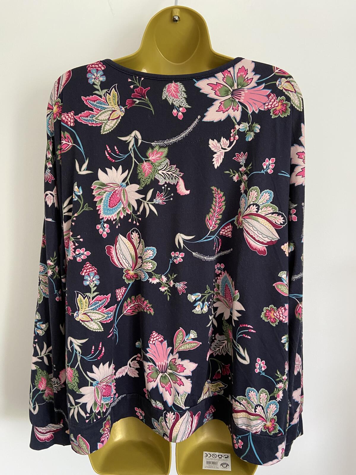 Primark Navy Floral Long Sleeve Top - Size 18/20