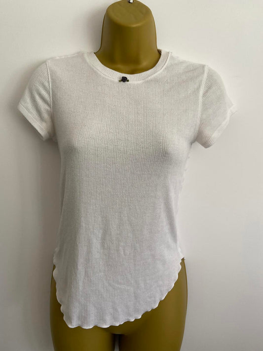 Infianfaly White Thermal Top - Short Sleeve, Rose Detail, Size 6