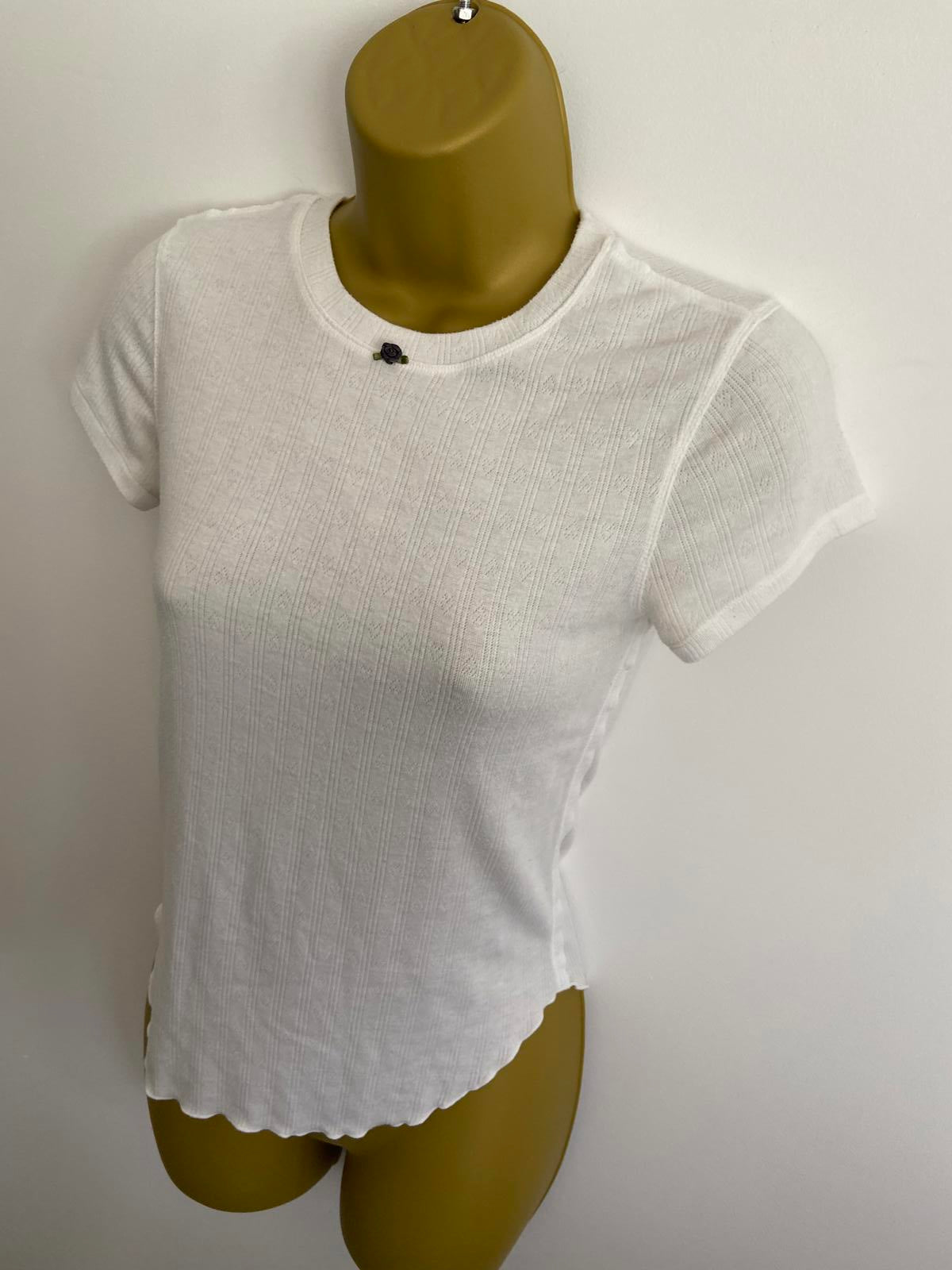 Infianfaly White Thermal Top - Short Sleeve, Rose Detail, Size 6