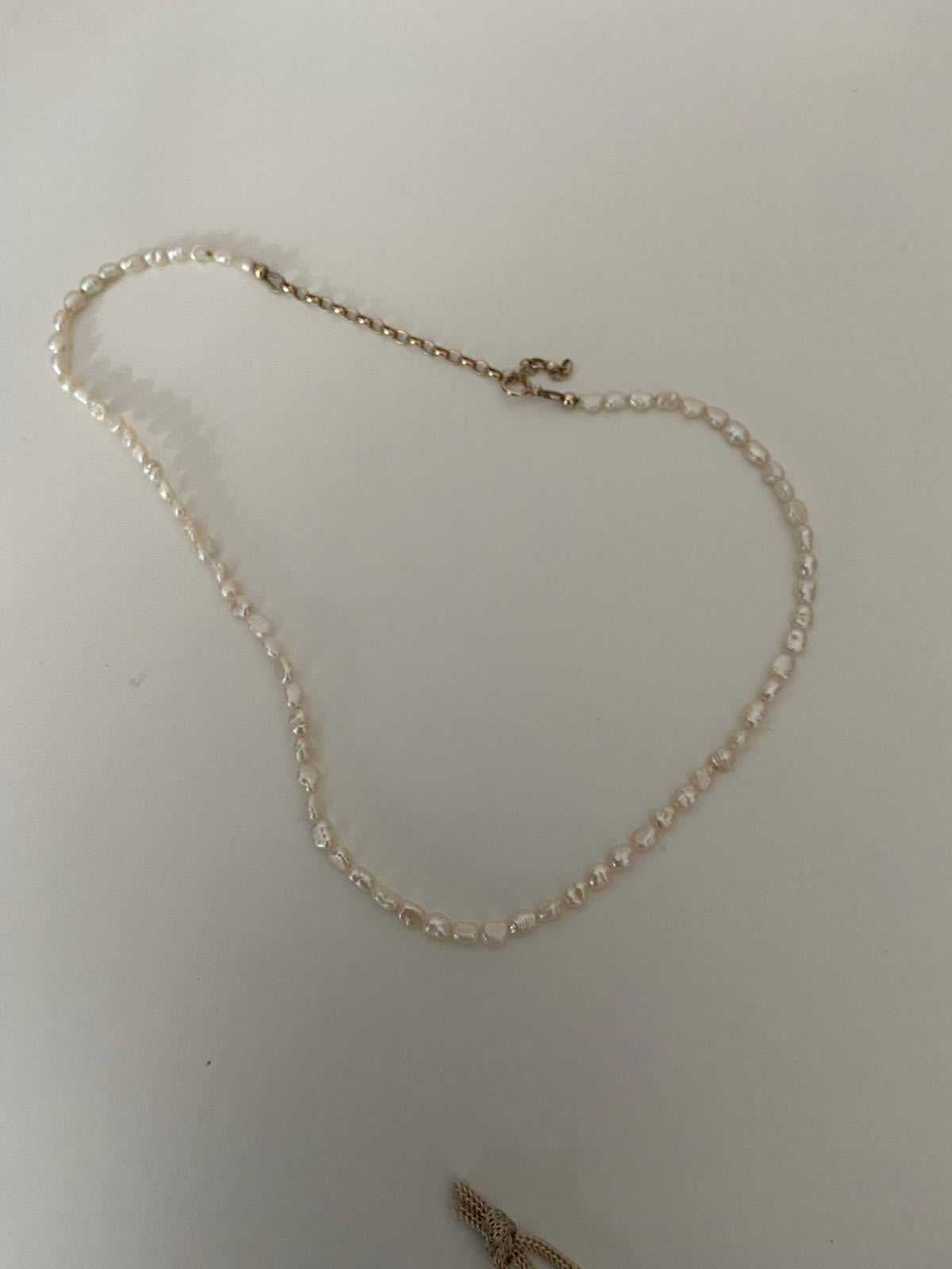 Tiny Faux Pearl Stone Necklace - Gold Coloured Clasp, 40cm Length