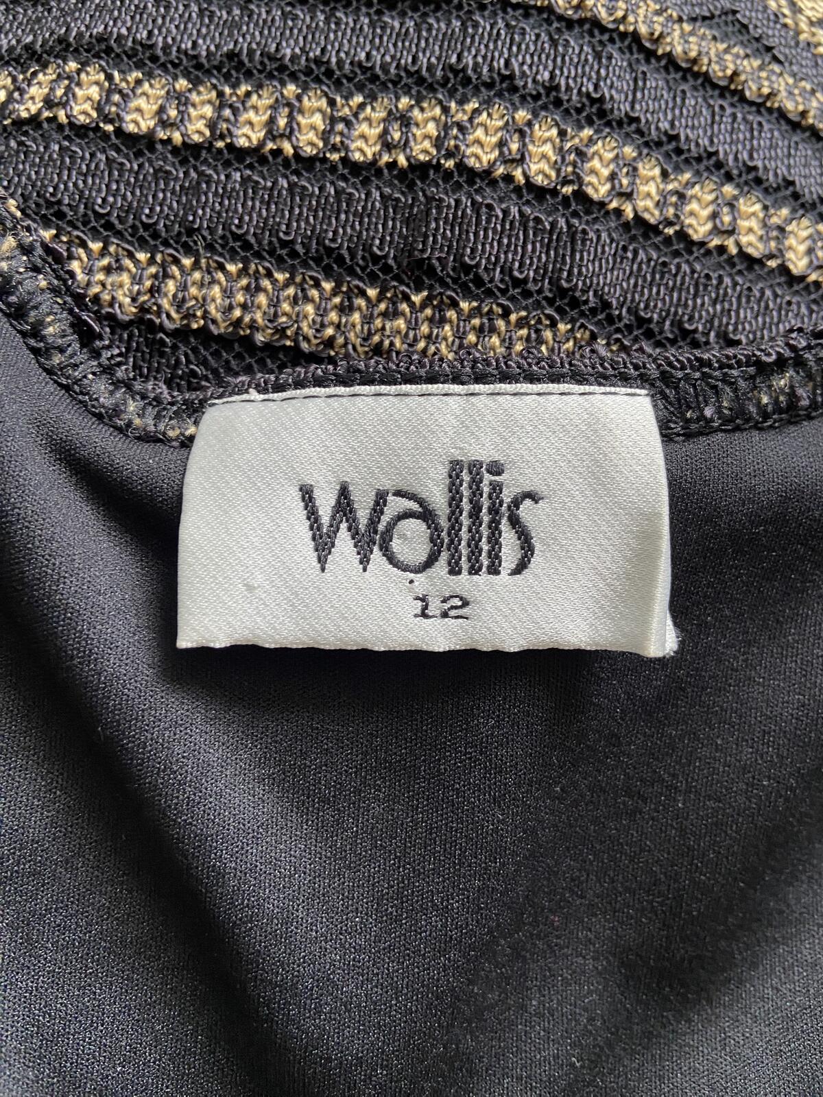 Wallis Black and Gold Knit Lace Effect Dress - Size 12