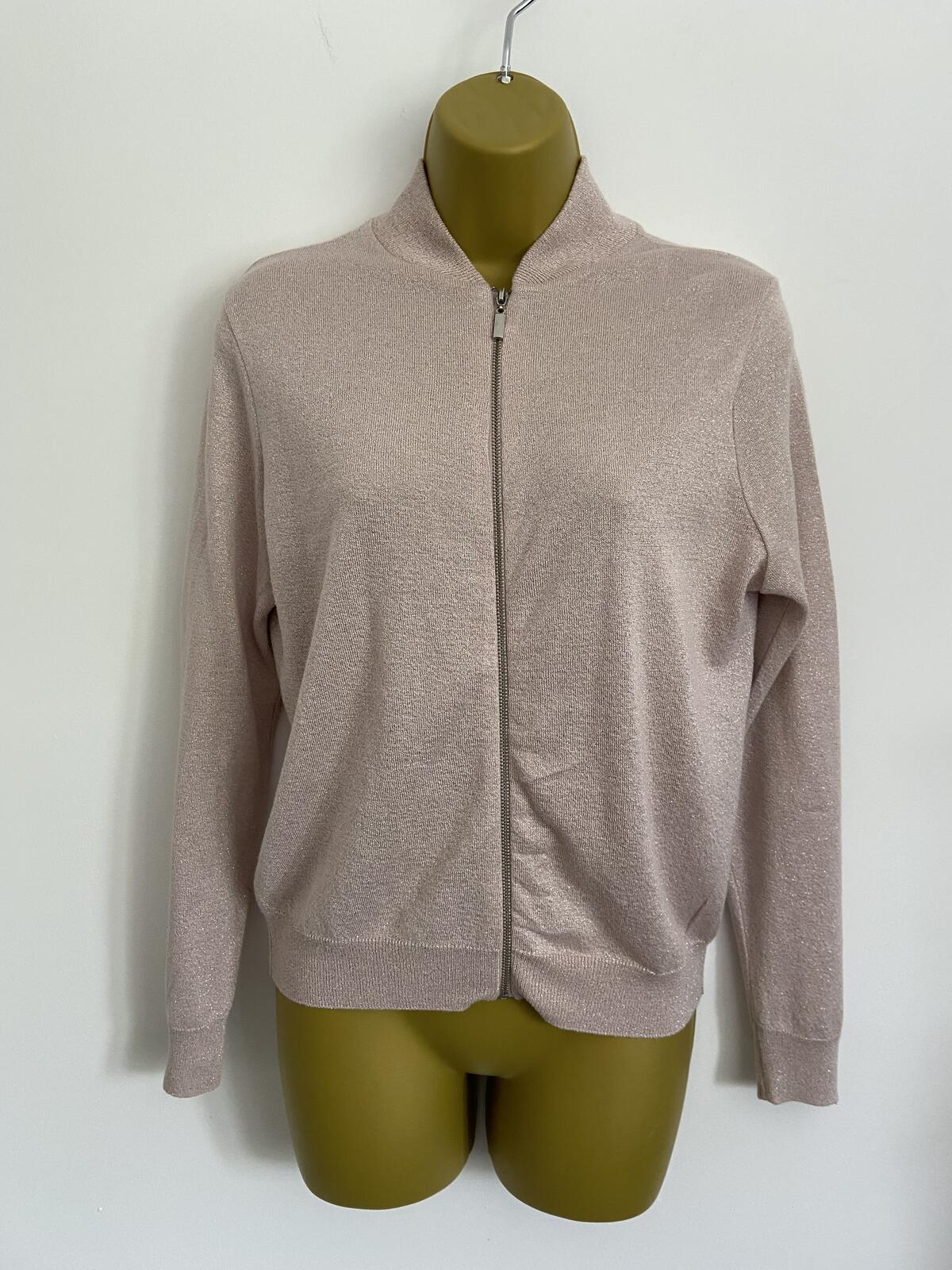 Atmosphere Pink Metallic Zip-Up Lightweight Jumper - Size 10