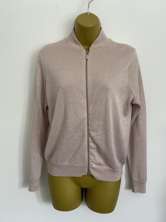 Atmosphere Pink Metallic Zip-Up Lightweight Jumper - Size 10