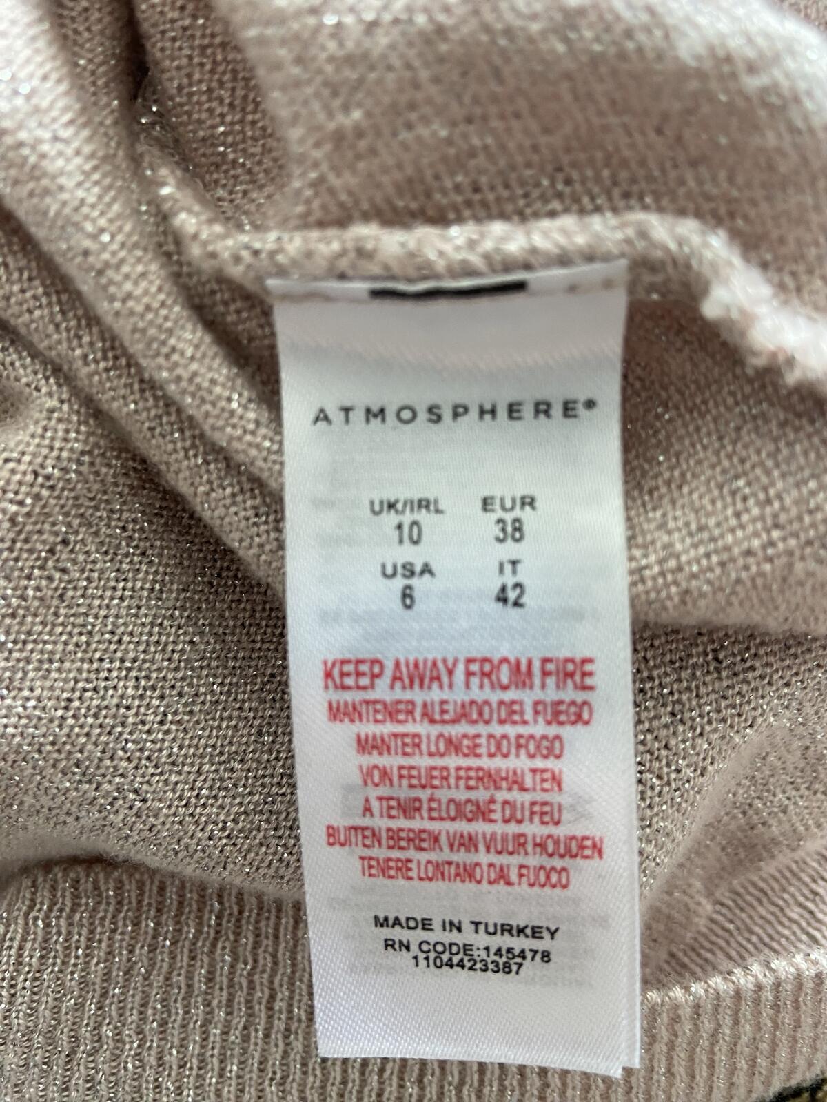 Atmosphere Pink Metallic Zip-Up Lightweight Jumper - Size 10