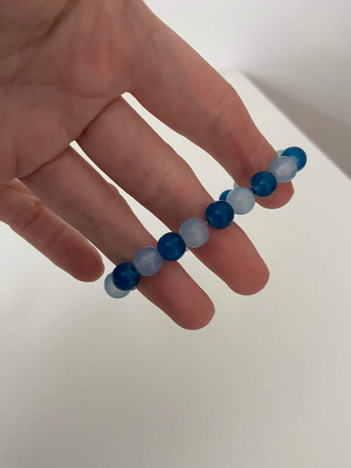 Blue & Dark Blue Beaded Elastic Bracelet - Small Fit