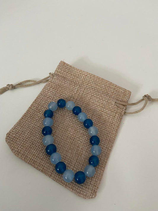 Blue & Dark Blue Beaded Elastic Bracelet - Small Fit