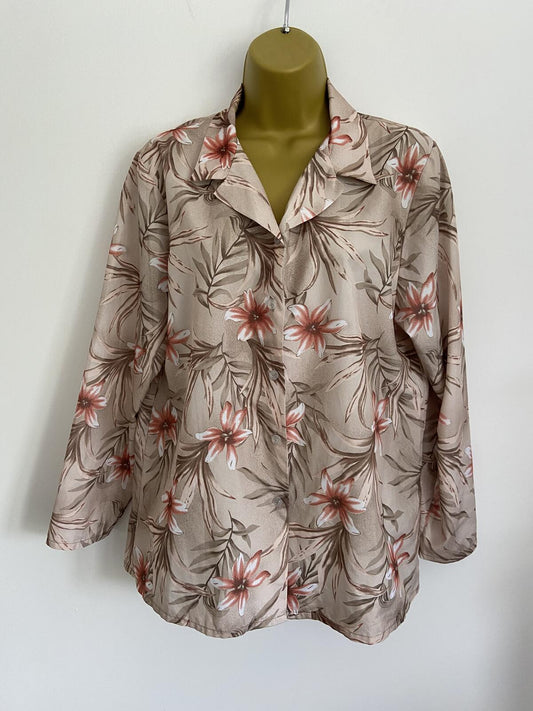 Daxon Gold Floral Long Sleeve Button-Down Shirt - Size 12