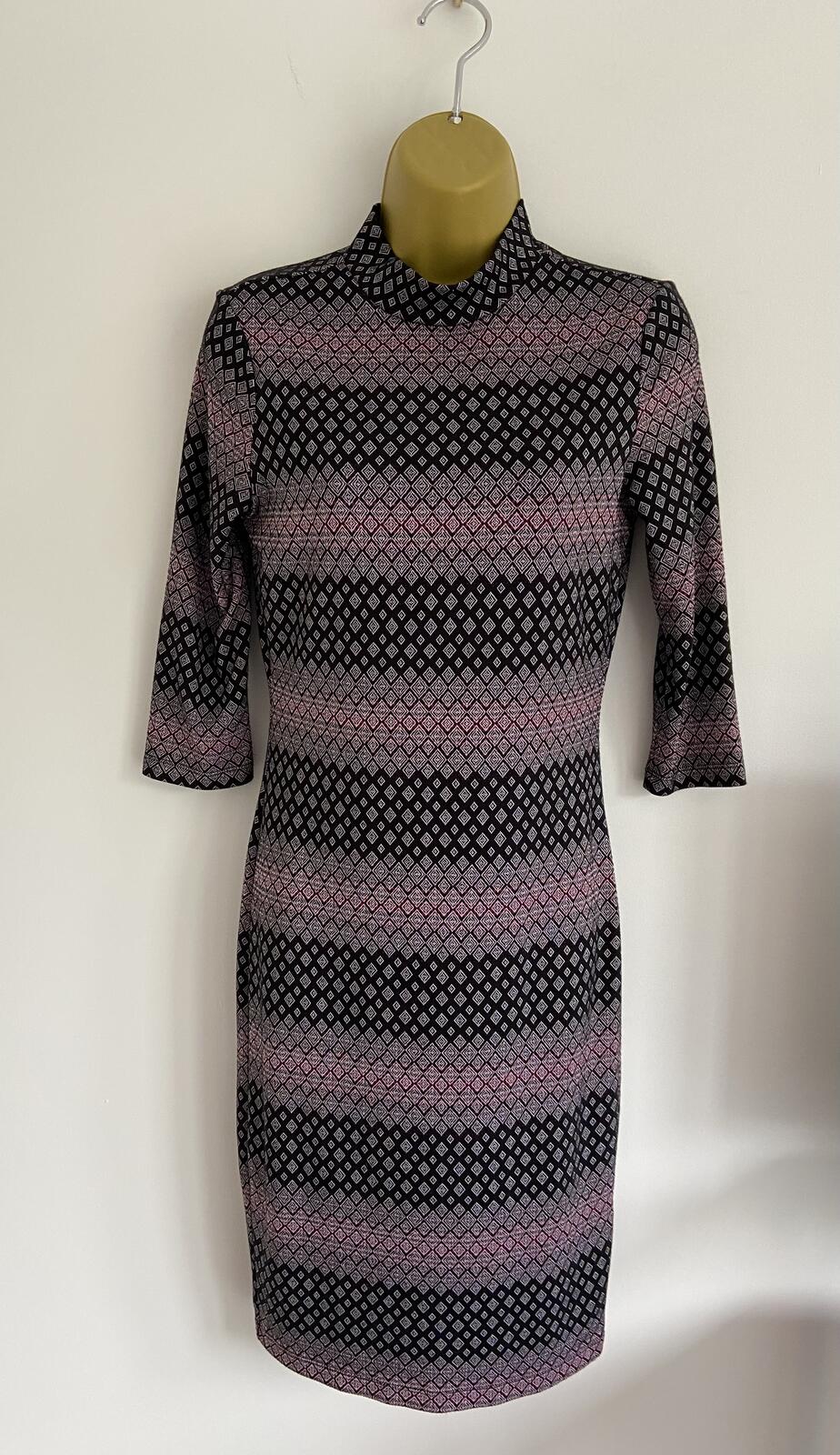 Atmosphere Black and Purple Geometric High Neck Midi Dress - Size 10