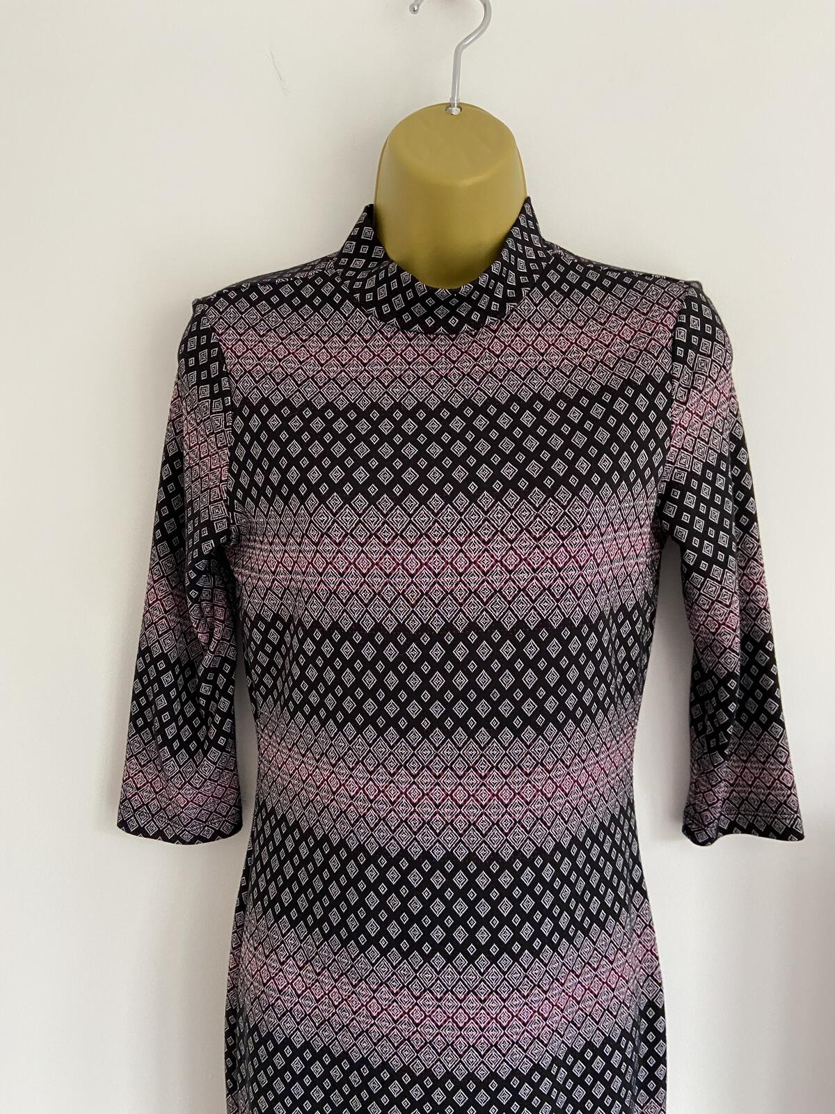 Atmosphere Black and Purple Geometric High Neck Midi Dress - Size 10