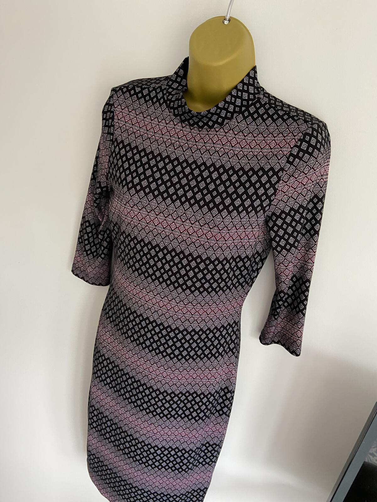 Atmosphere Black and Purple Geometric High Neck Midi Dress - Size 10