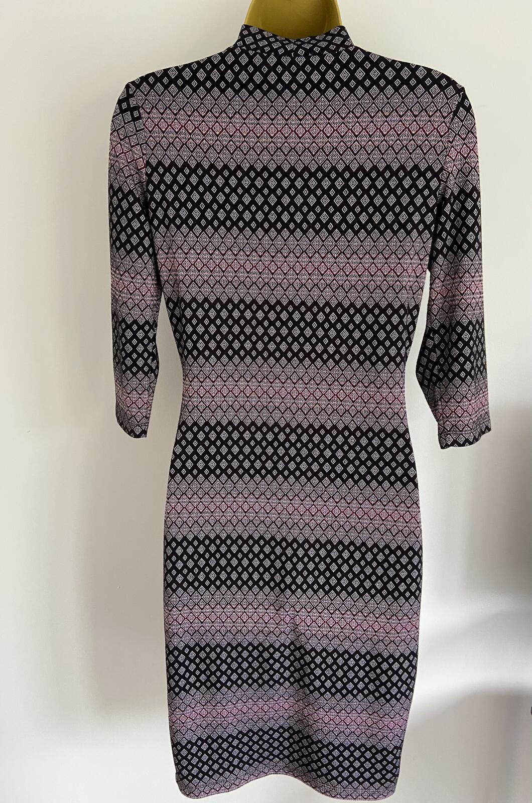 Atmosphere Black and Purple Geometric High Neck Midi Dress - Size 10