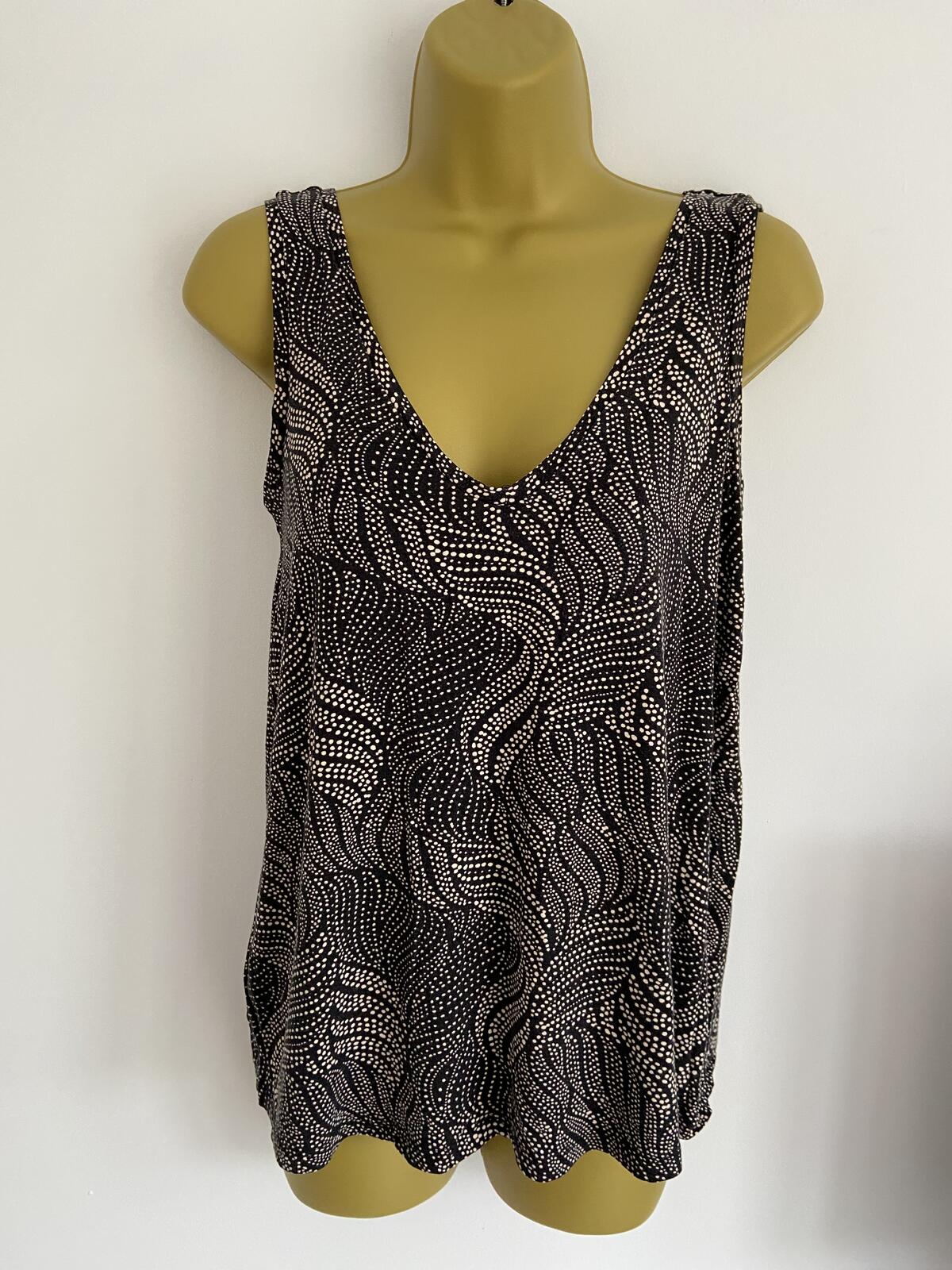 Matalan Black and Cream Spotted V-Neck Vest Top - Size 12