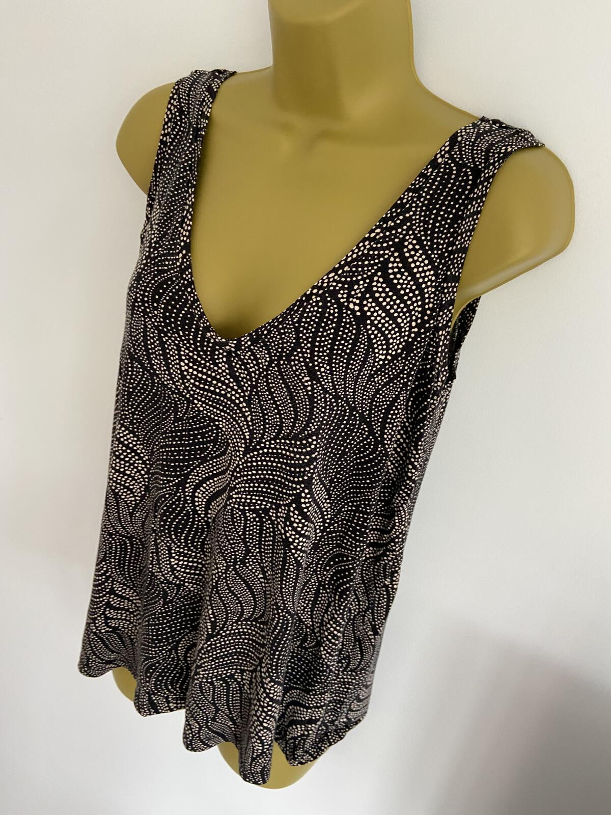 Matalan Black and Cream Spotted V-Neck Vest Top - Size 12
