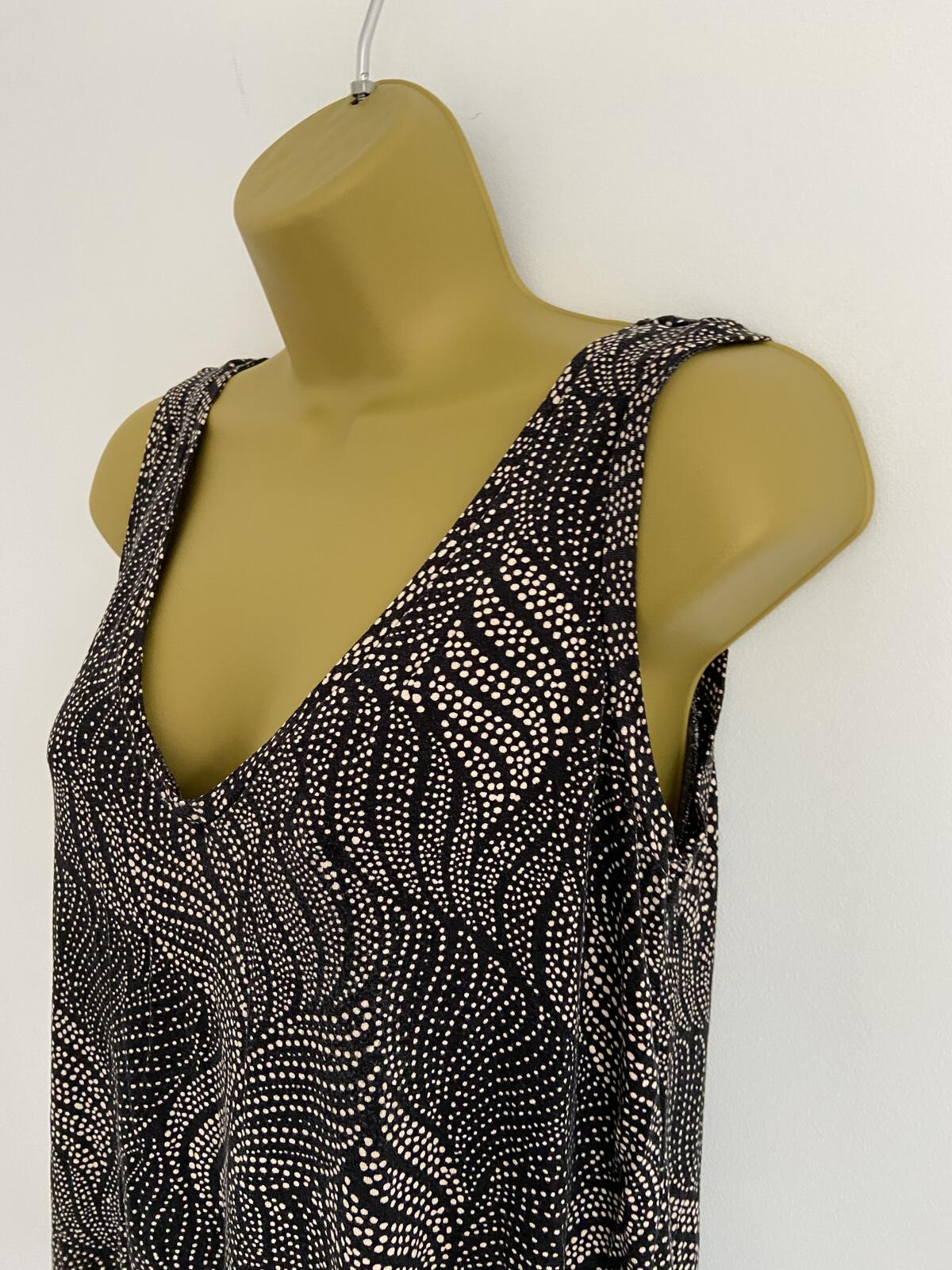 Matalan Black and Cream Spotted V-Neck Vest Top - Size 12