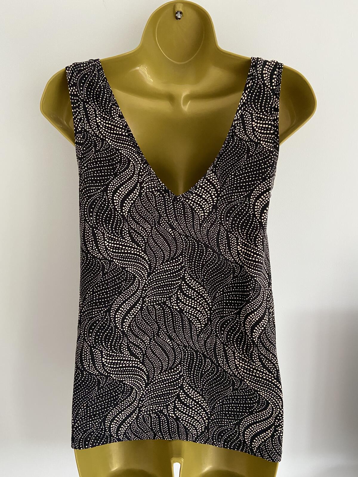 Matalan Black and Cream Spotted V-Neck Vest Top - Size 12
