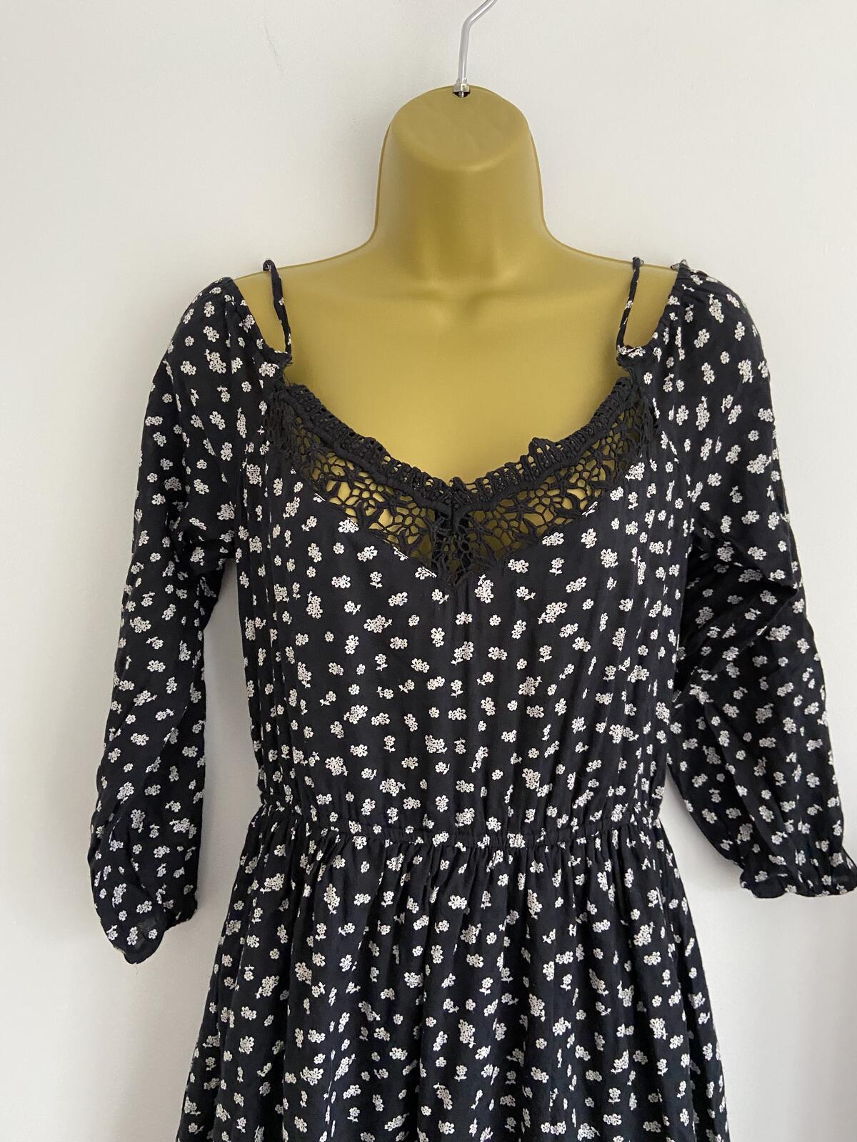 Superdry Black Floral Lace Detail Mini Dress - Size S