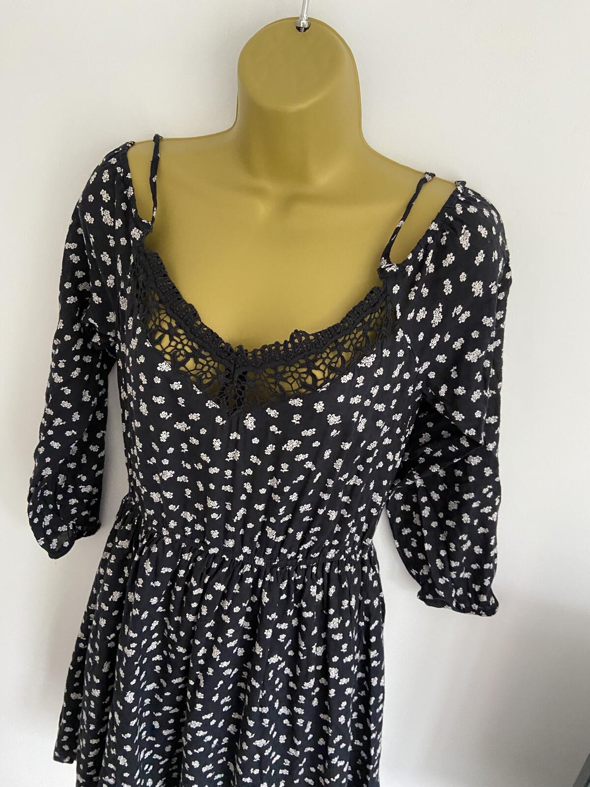 Superdry Black Floral Lace Detail Mini Dress - Size S