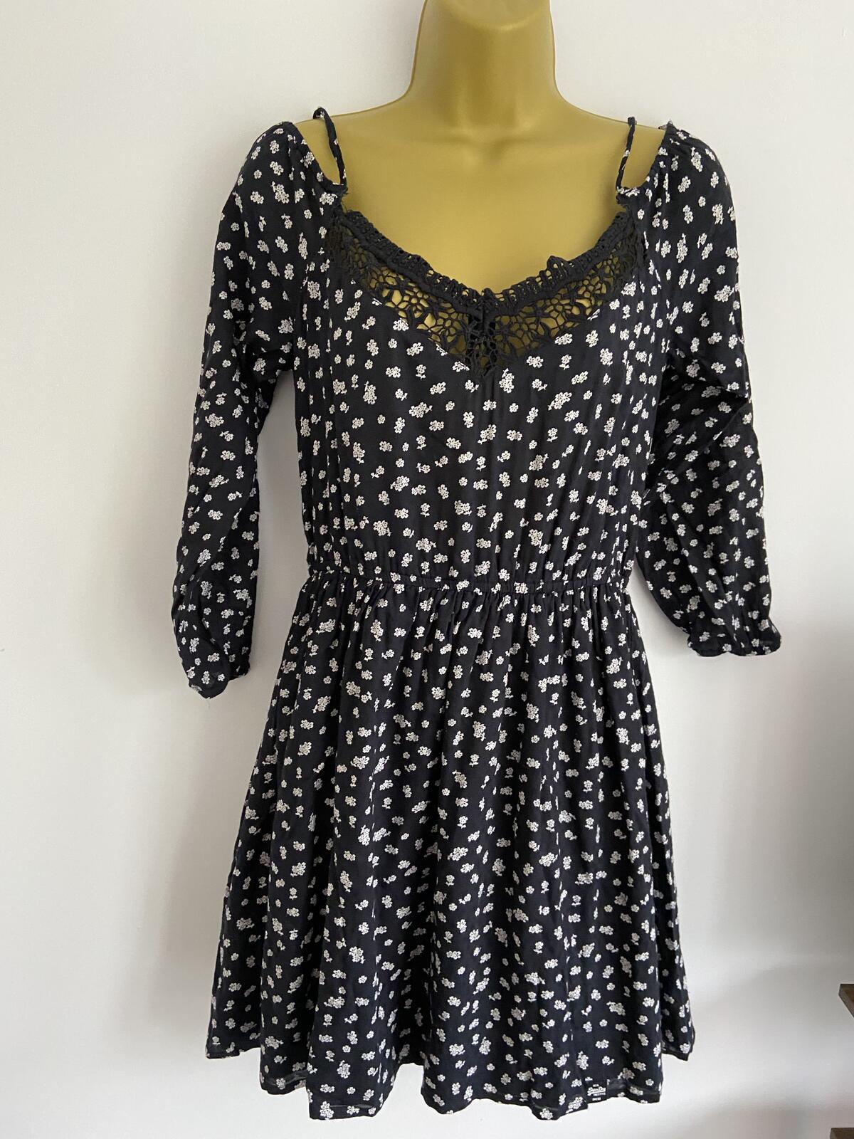 Superdry Black Floral Lace Detail Mini Dress - Size S