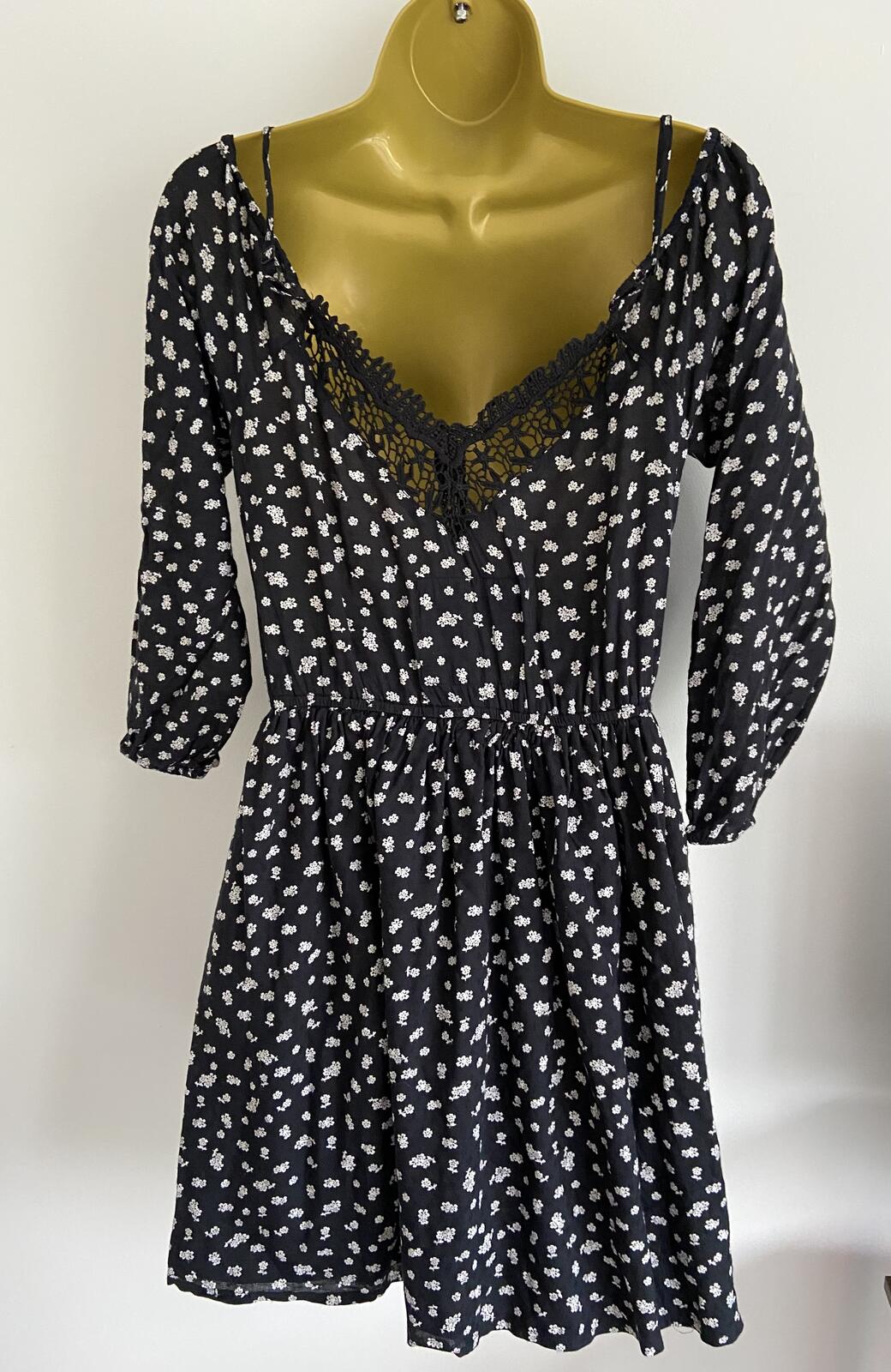 Superdry Black Floral Lace Detail Mini Dress - Size S