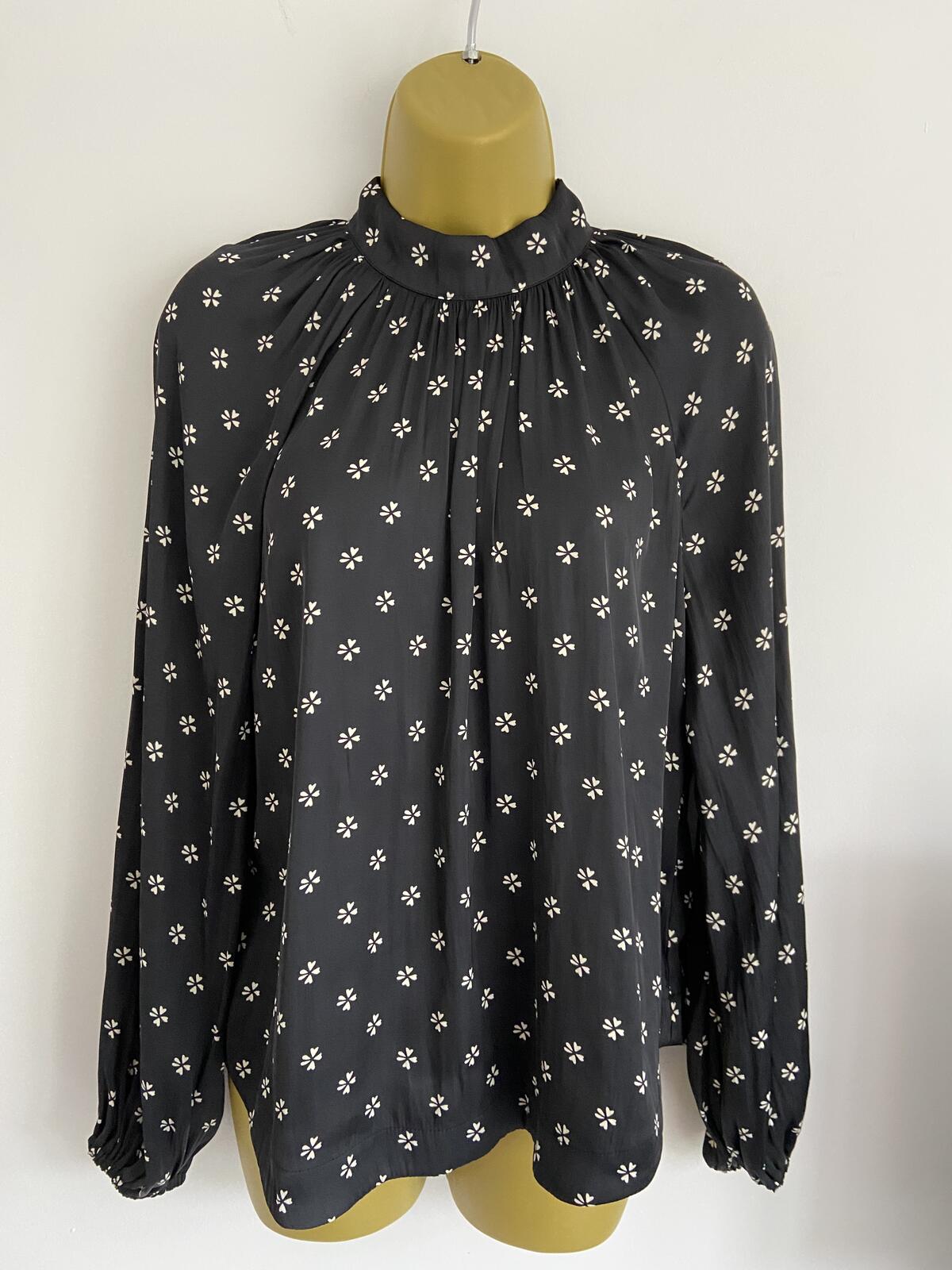 Gap Black Clover Print High Neck Silk-Feel Blouse - Size XS