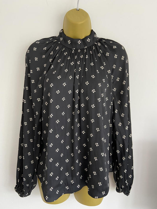 Gap Black Clover Print High Neck Silk-Feel Blouse - Size XS