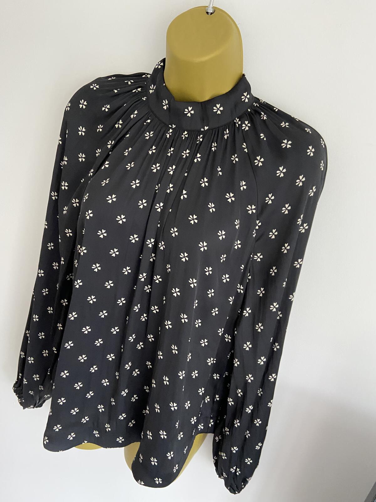 Gap Black Clover Print High Neck Silk-Feel Blouse - Size XS