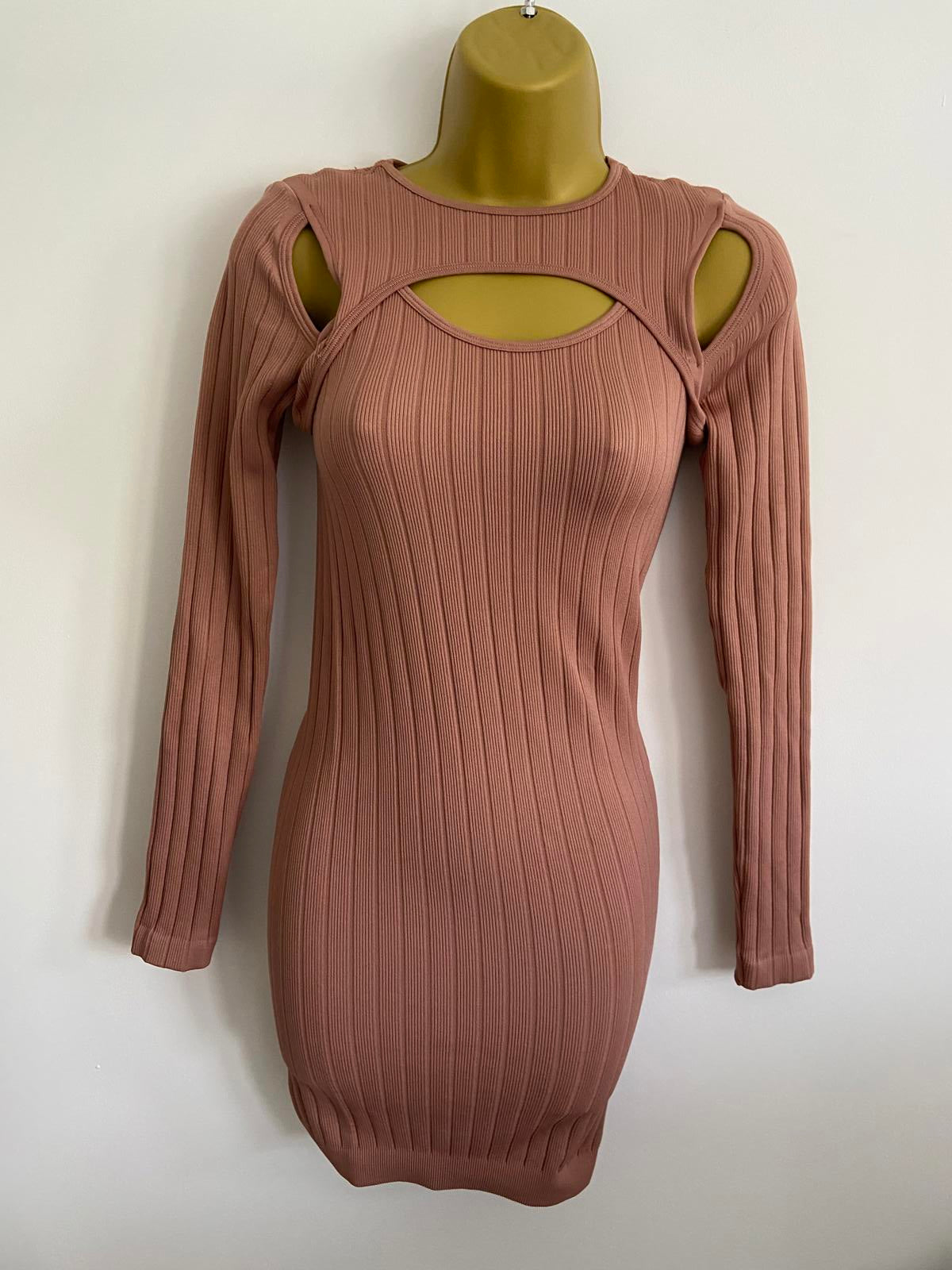PrettyLittleThing (PLT) Ribbed Cut-Out Mini Dress -  Bodycon, Size XS