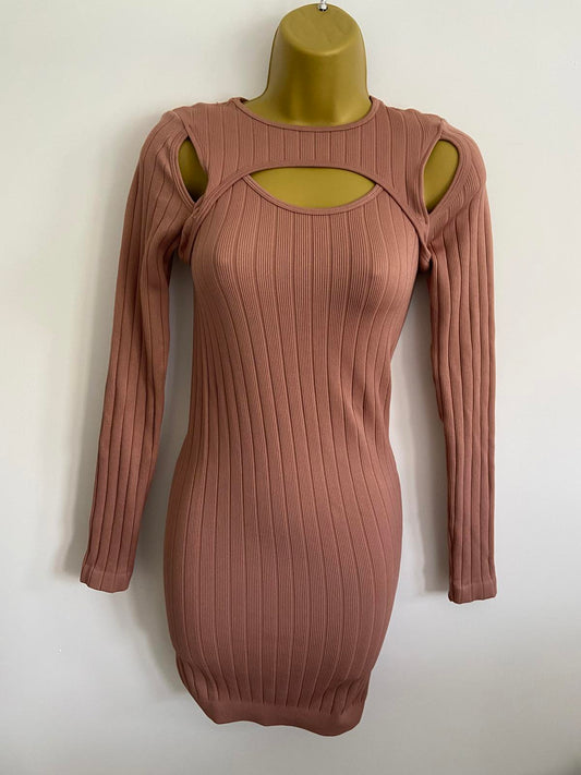 PrettyLittleThing (PLT) Ribbed Cut-Out Mini Dress -  Bodycon, Size XS
