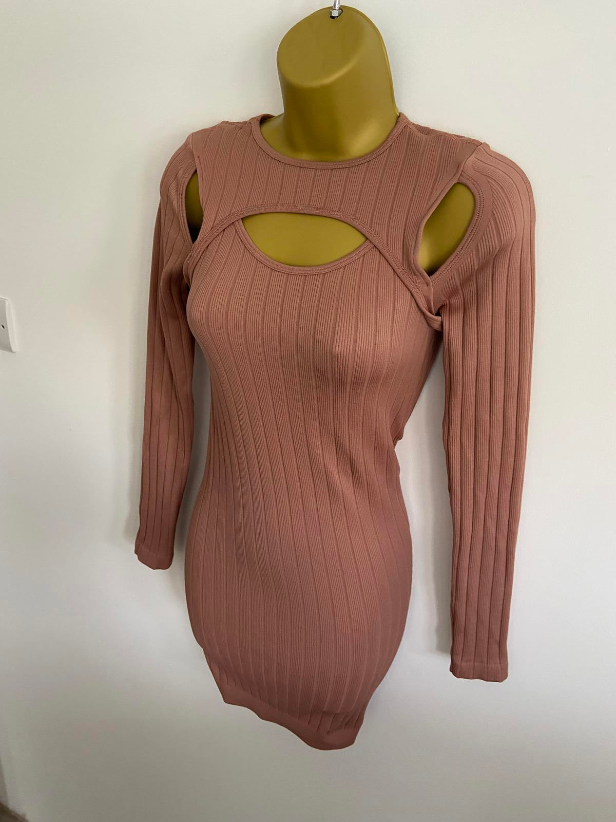PrettyLittleThing (PLT) Ribbed Cut-Out Mini Dress -  Bodycon, Size XS